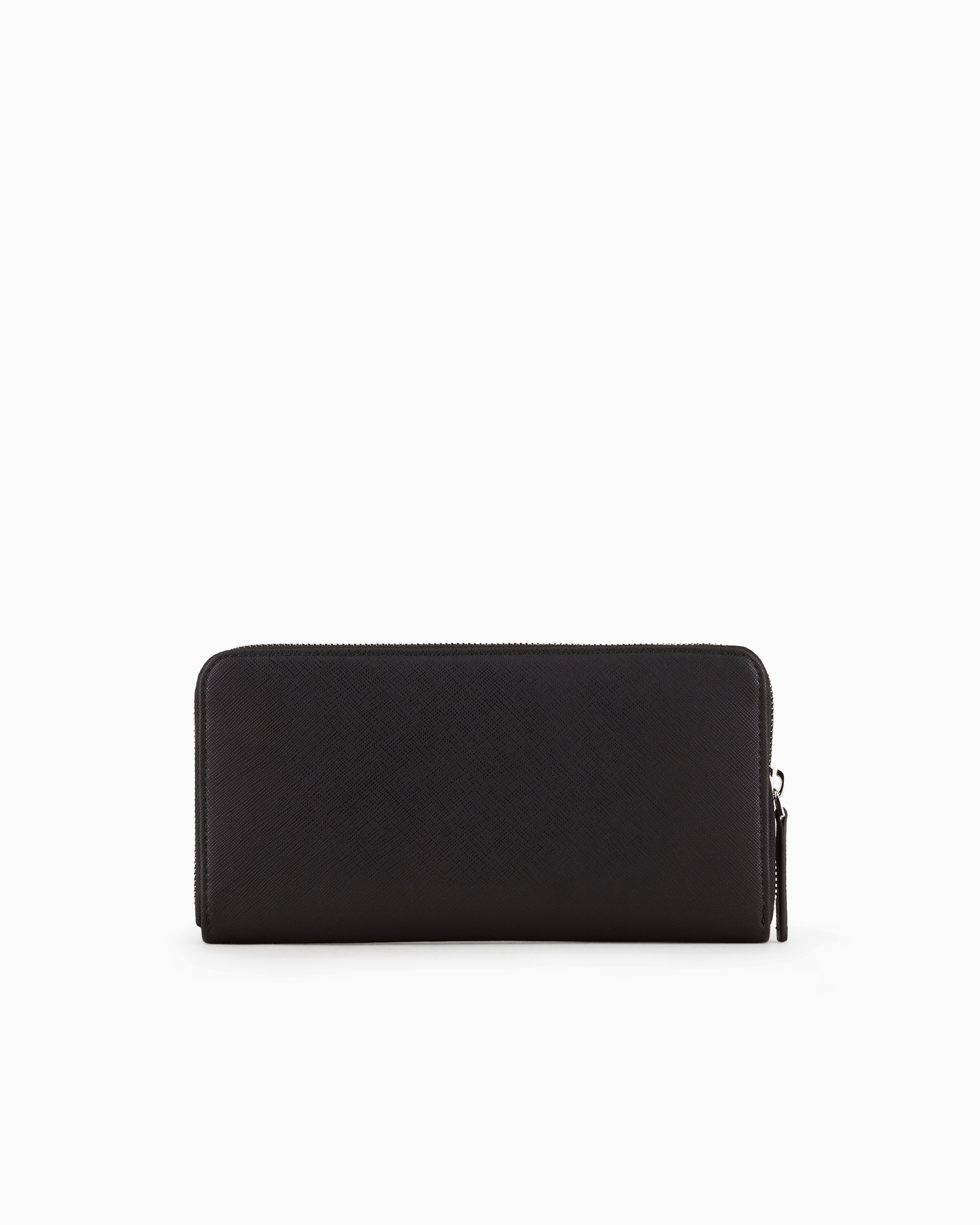 Emporio Armani Asv Regenerated Saffiano Leather Zip-around Wallet With Eagle Plate In Black