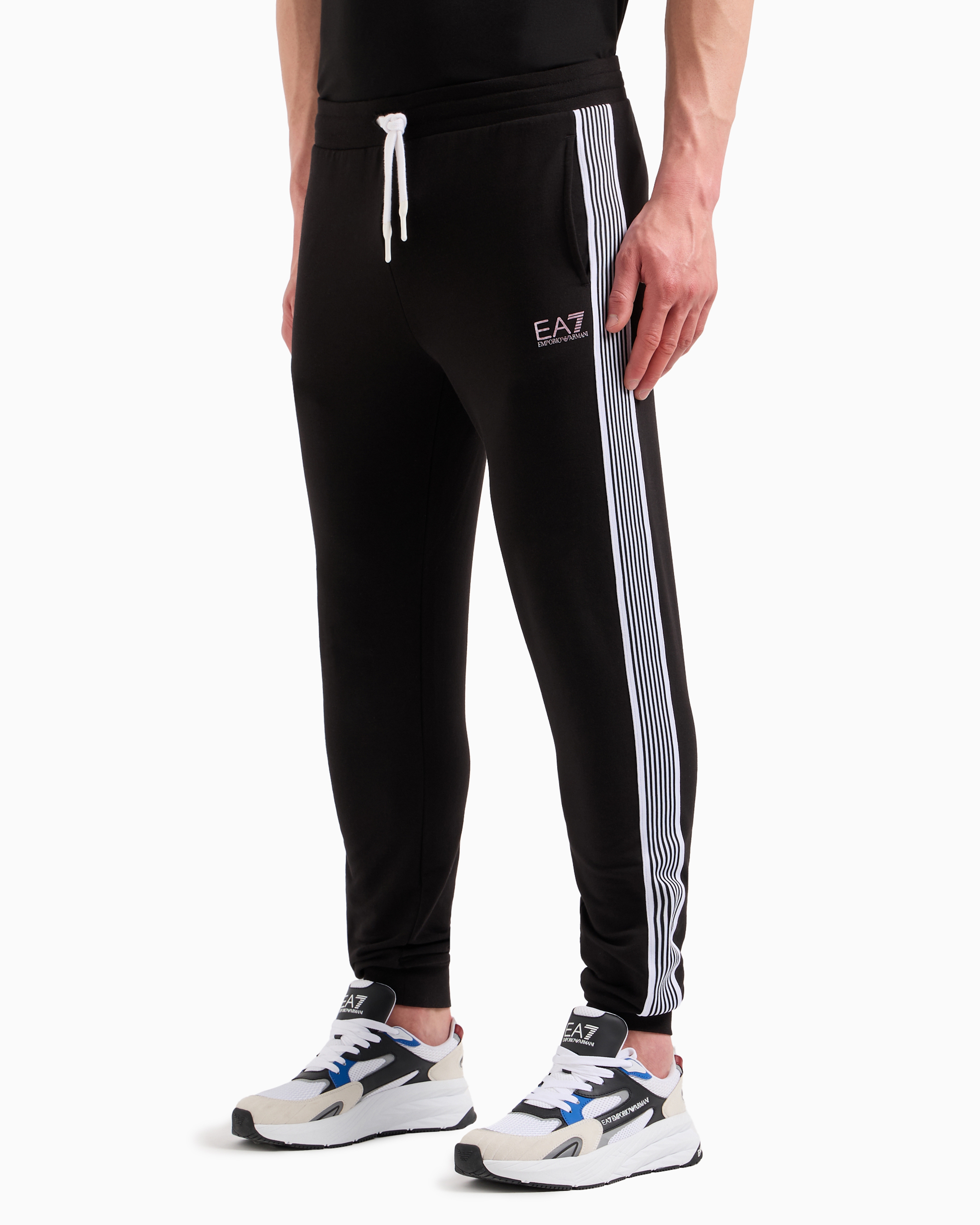 Shop Ea7 Asv 7 Lines Recycled Cotton-blend Joggers In Black