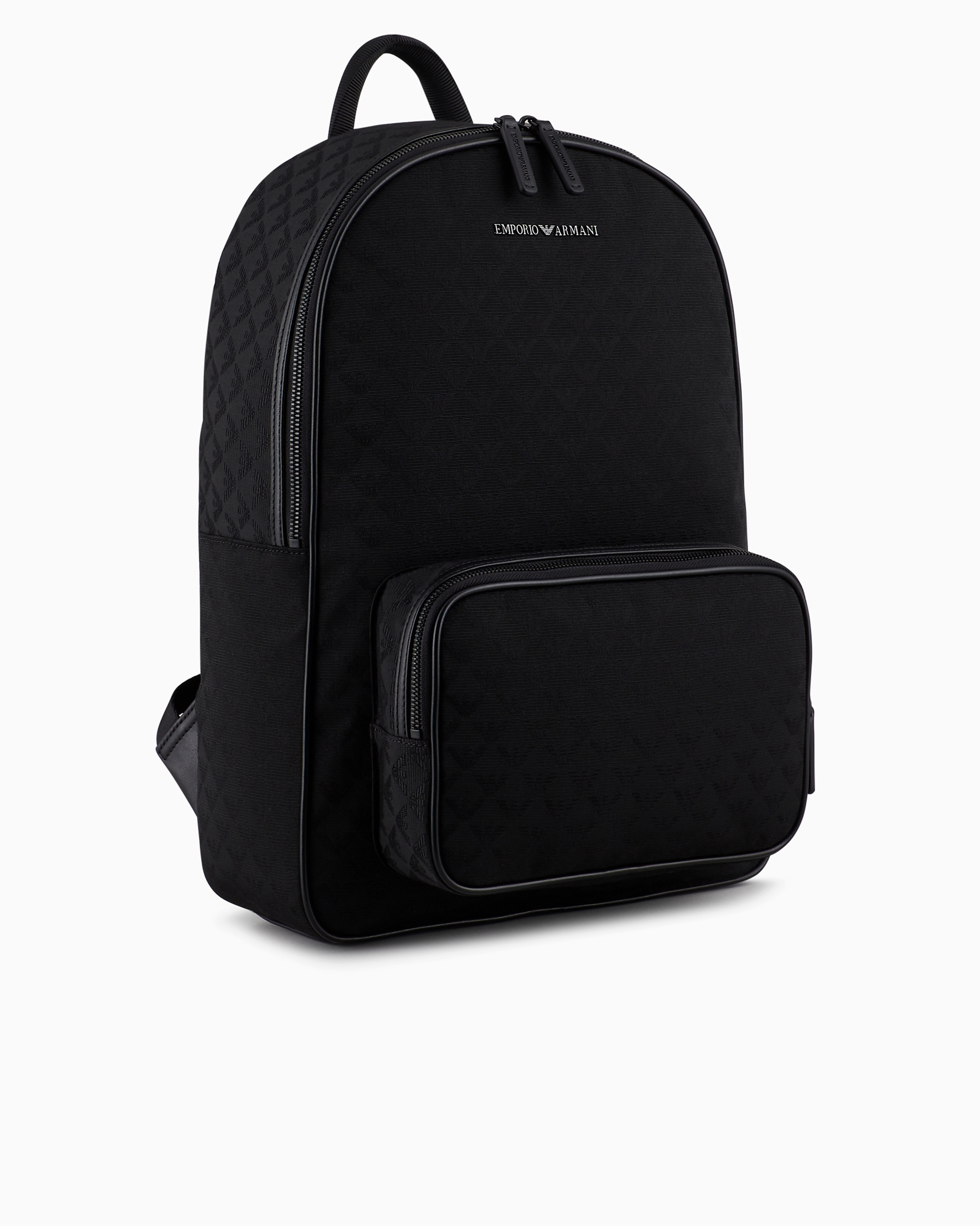 Emporio Armani Nylon Backpack With All-over Jacquard Eagle In Black
