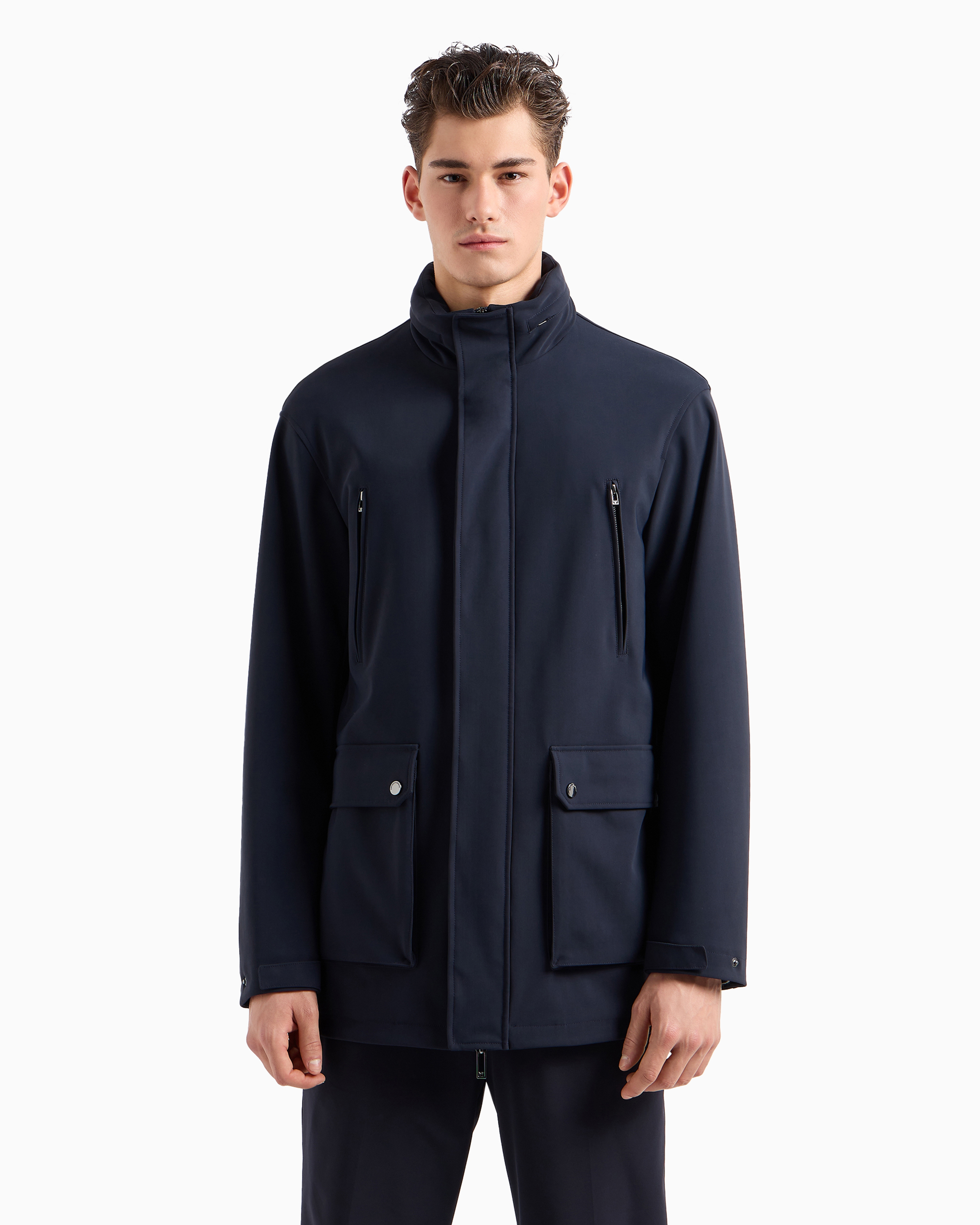 Shop Emporio Armani Travel Essential Nylon Jacket With Hood In Bleu Marine