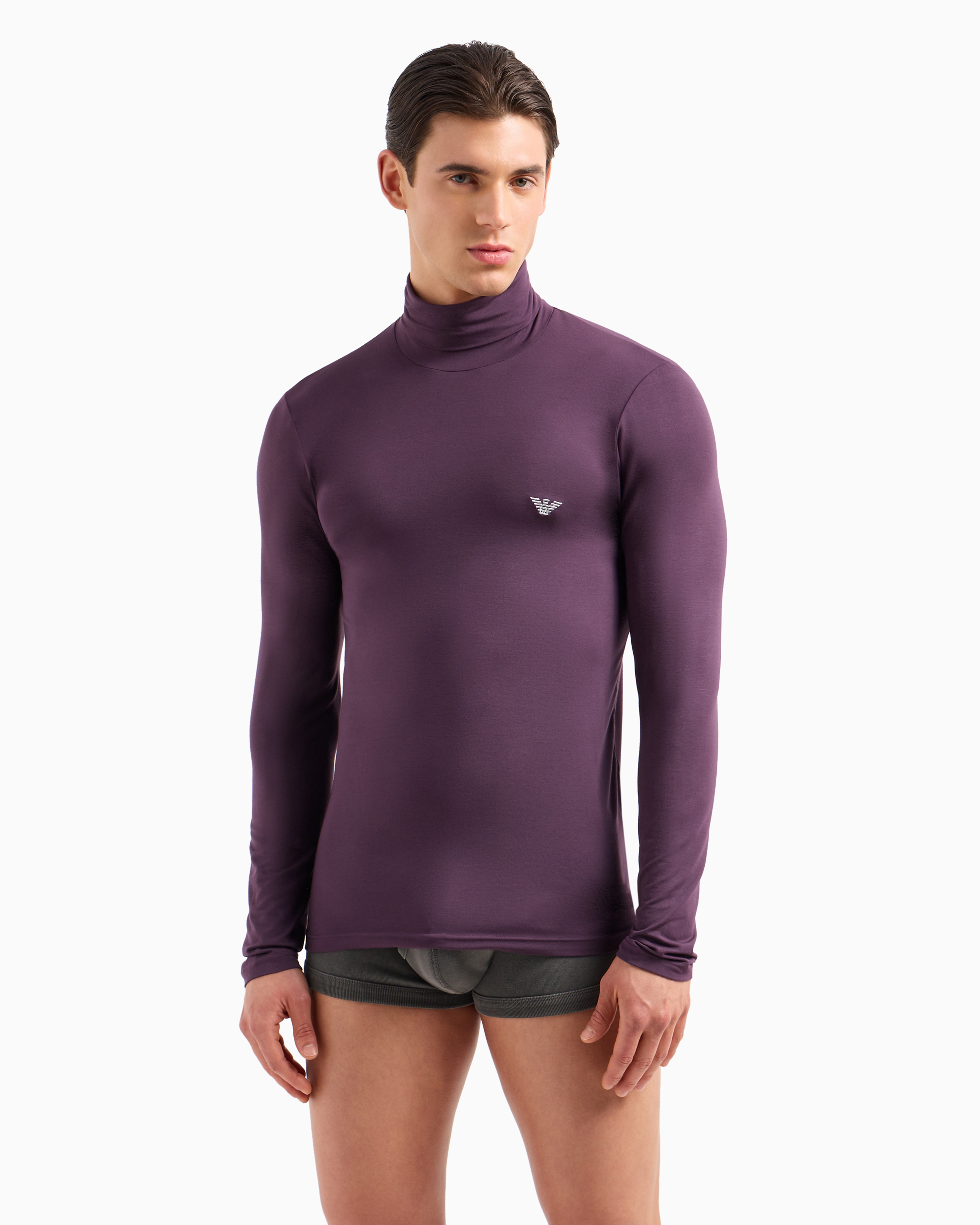 Shop Emporio Armani Loungewear-oberteil Mit Stehkragen In Fitted Fit Aus Weichem Modal In Violett