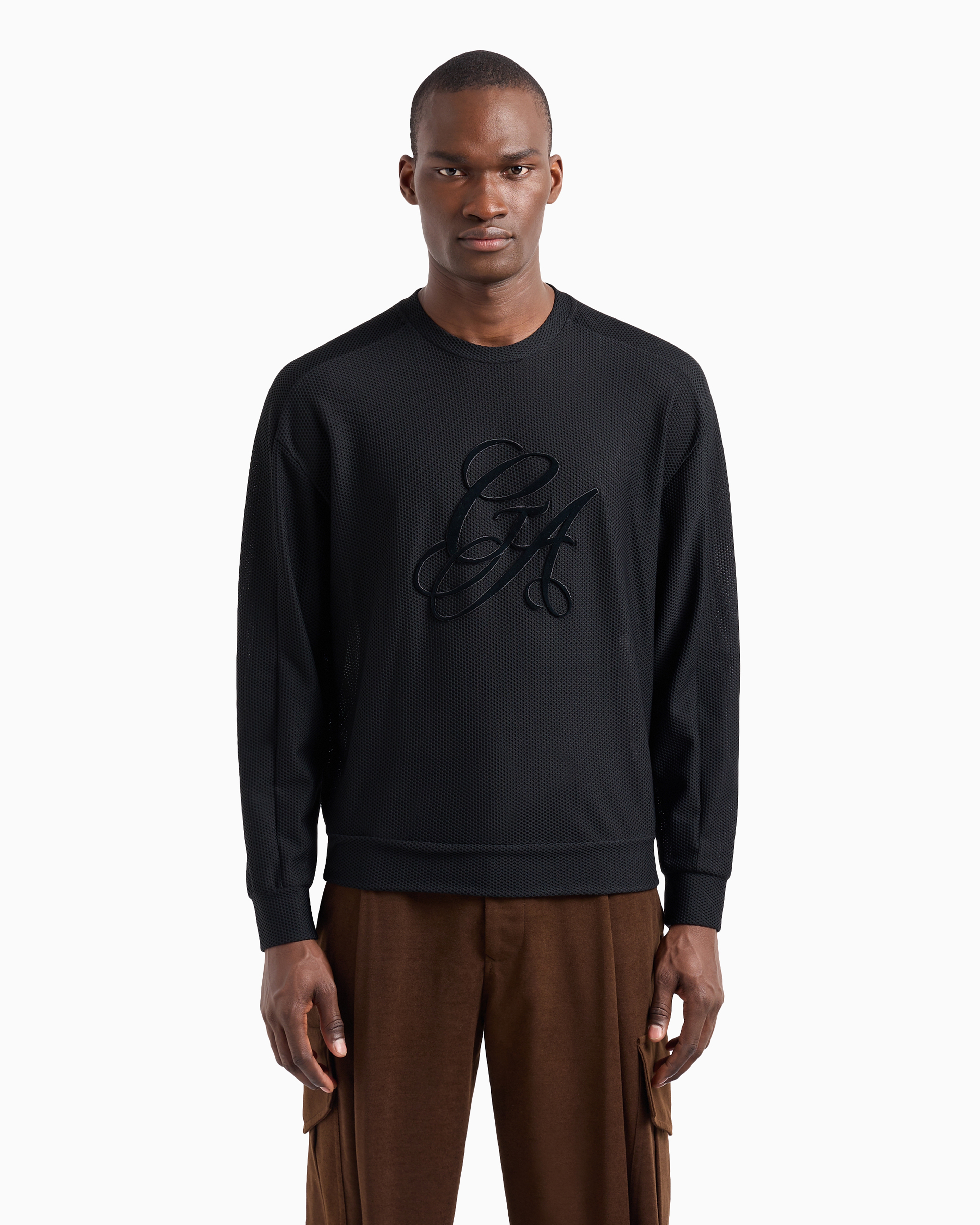 パーカー・フーディ GIORGIO ARMANI TECHNICAL WAFFLE MESH TRACK SWEATSHIRT Emporio Armani waffle-effect Hoodie | Black | FARFETCH