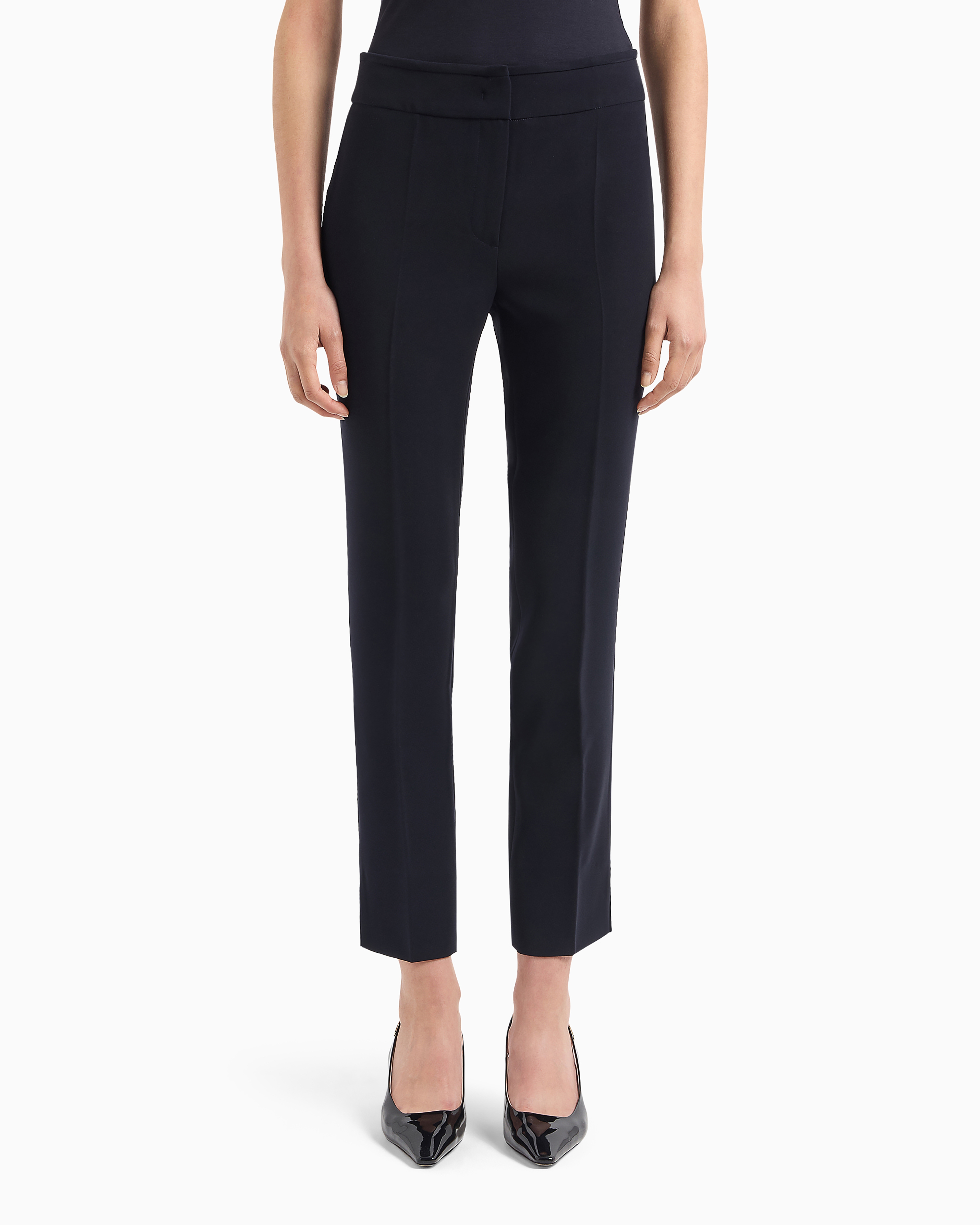 Emporio Armani Technical Cady Flared 7/8 Trousers In Black
