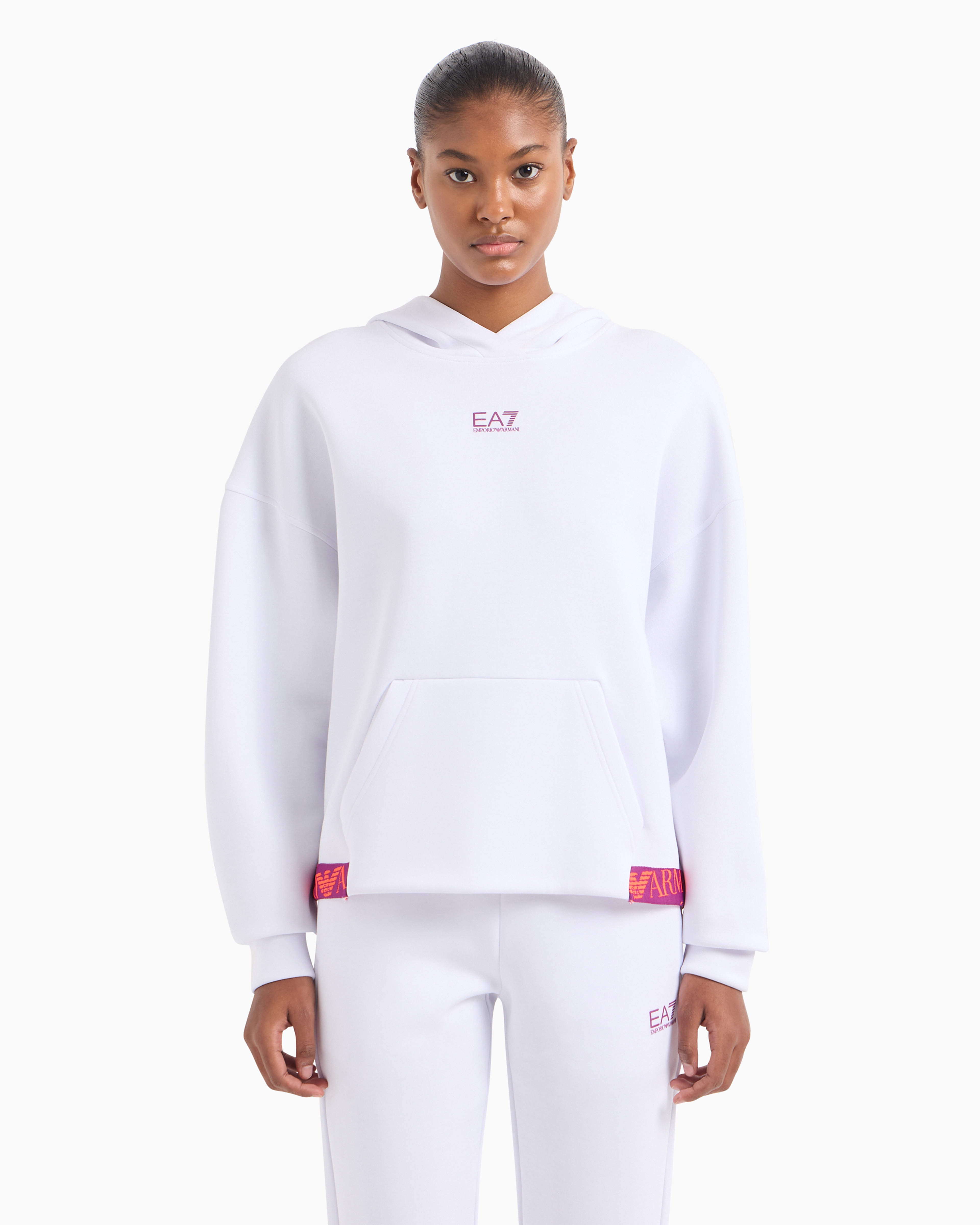 Shop Ea7 Cotton-blend Hooded Logo Series Sweatshirt In White