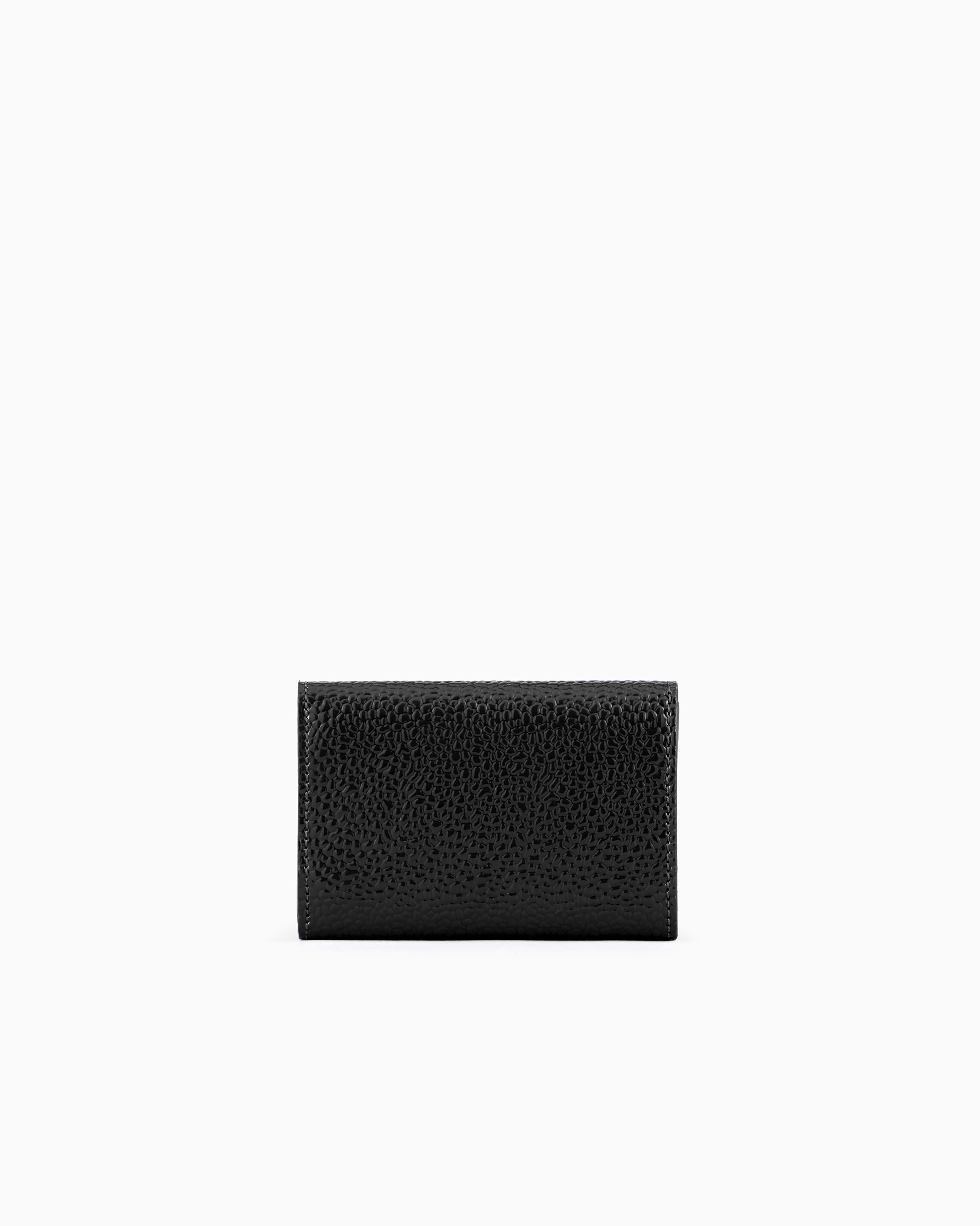 Giorgio Armani Official Store La Prima Mini Trifold Wallet In Pebbled Patent Leather In Black