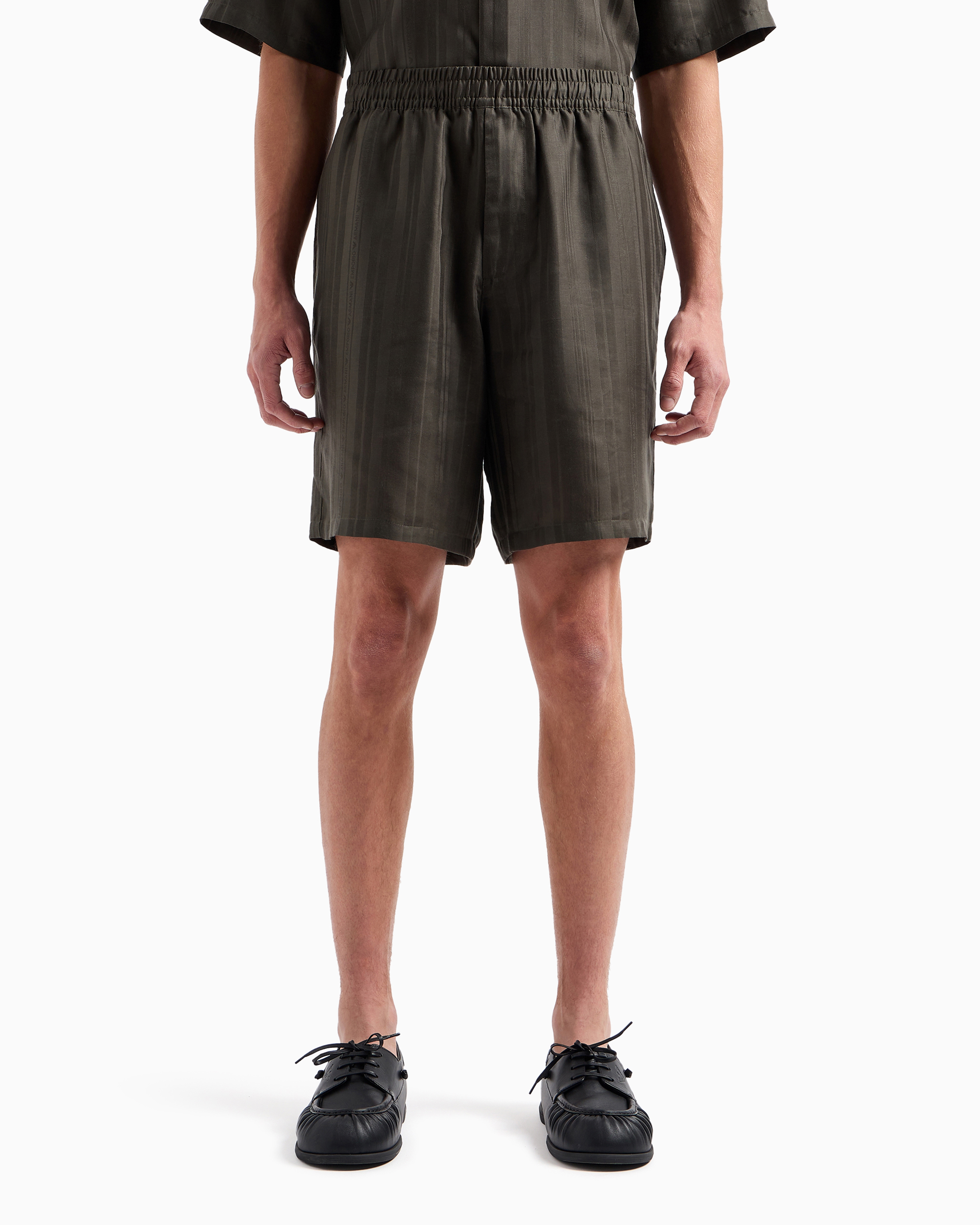 Shop Emporio Armani Asv All-over Patterned Lyocell Bermuda Shorts With An Elasticated Waist In Military-grün