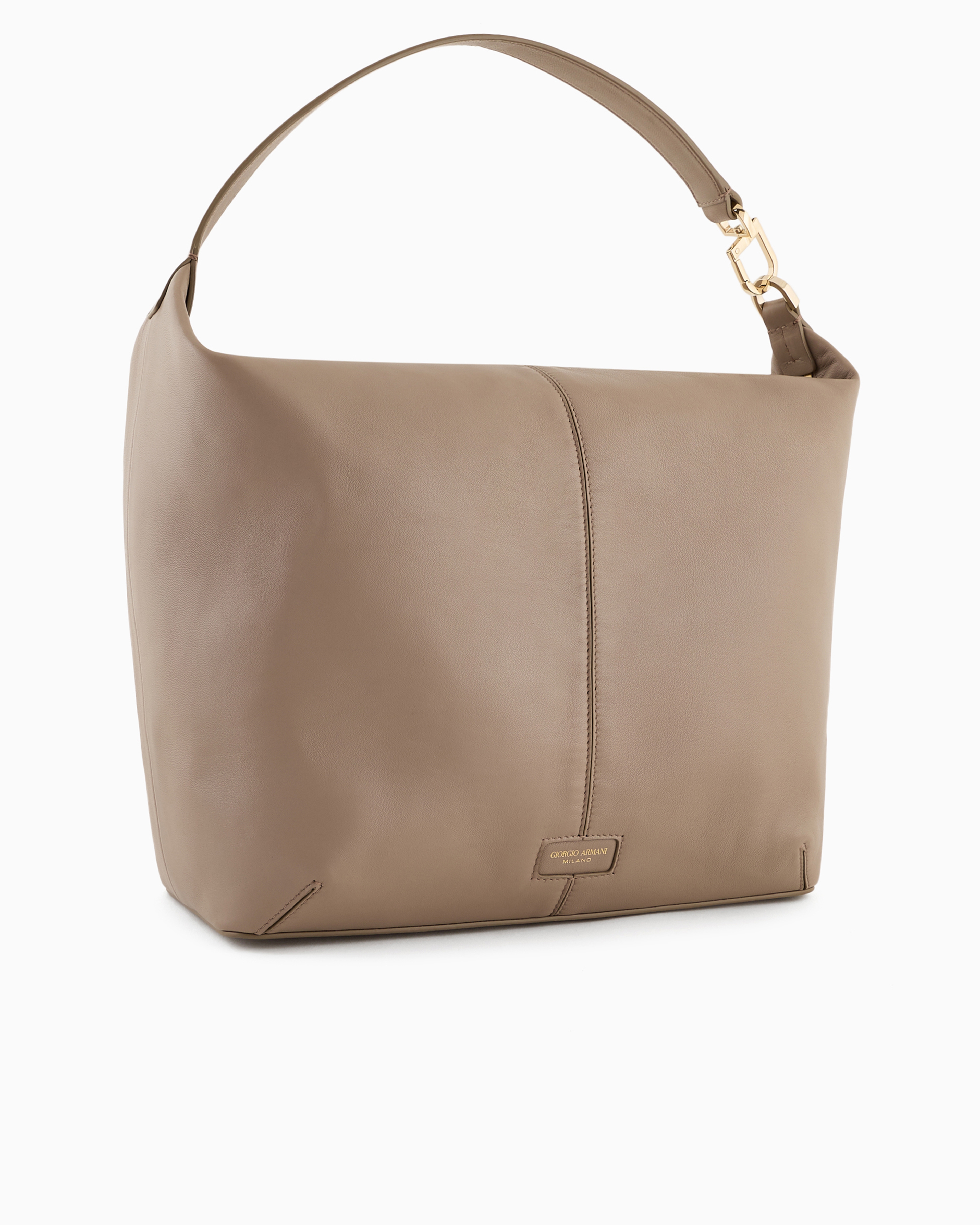 Giorgio Armani Asv La Prima Soft Large Hobo Bag In Patent Nappa Leather In Beige