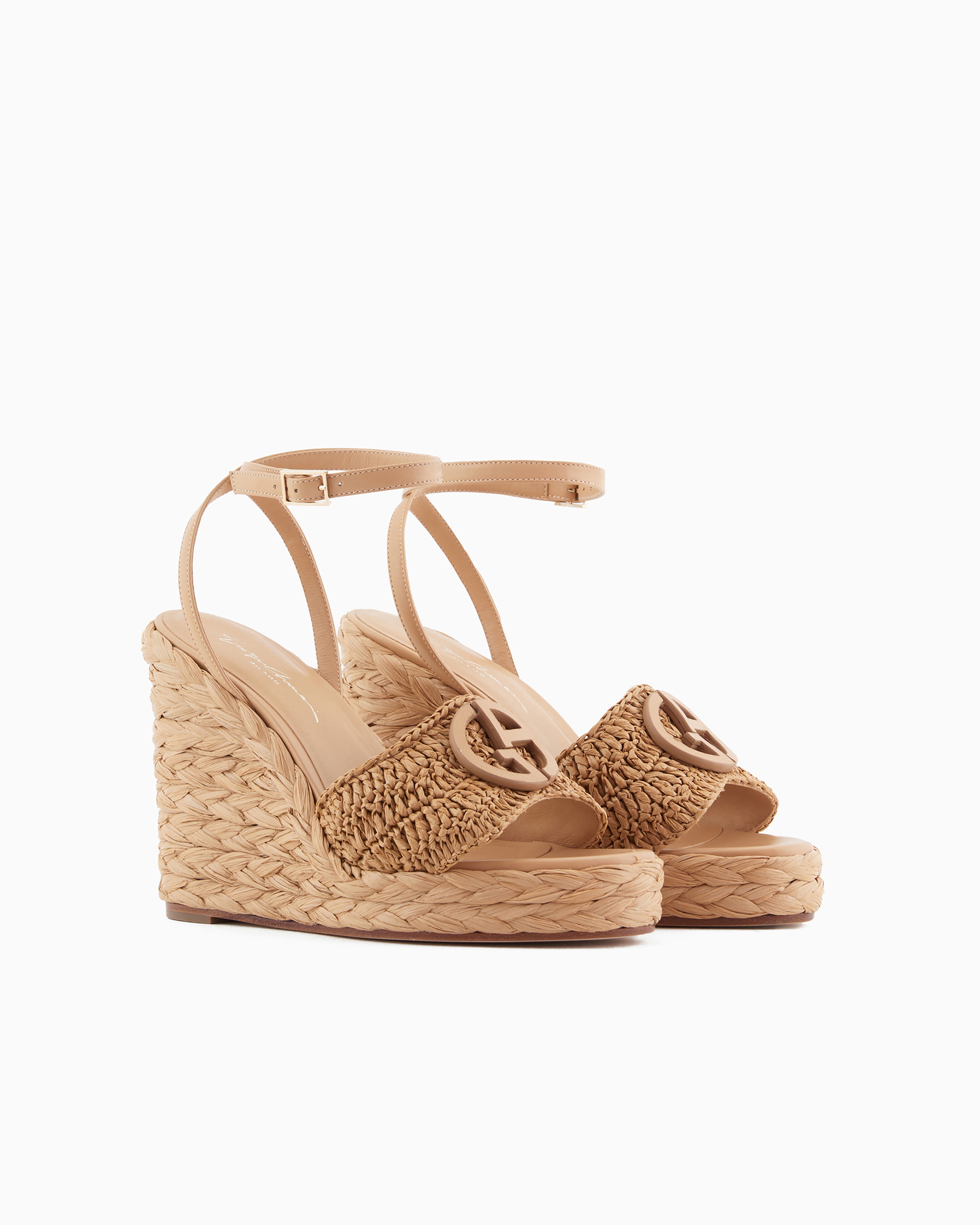 Giorgio Armani Official Store Sandals With A Rope Wedge With A Braided Motif In Beige