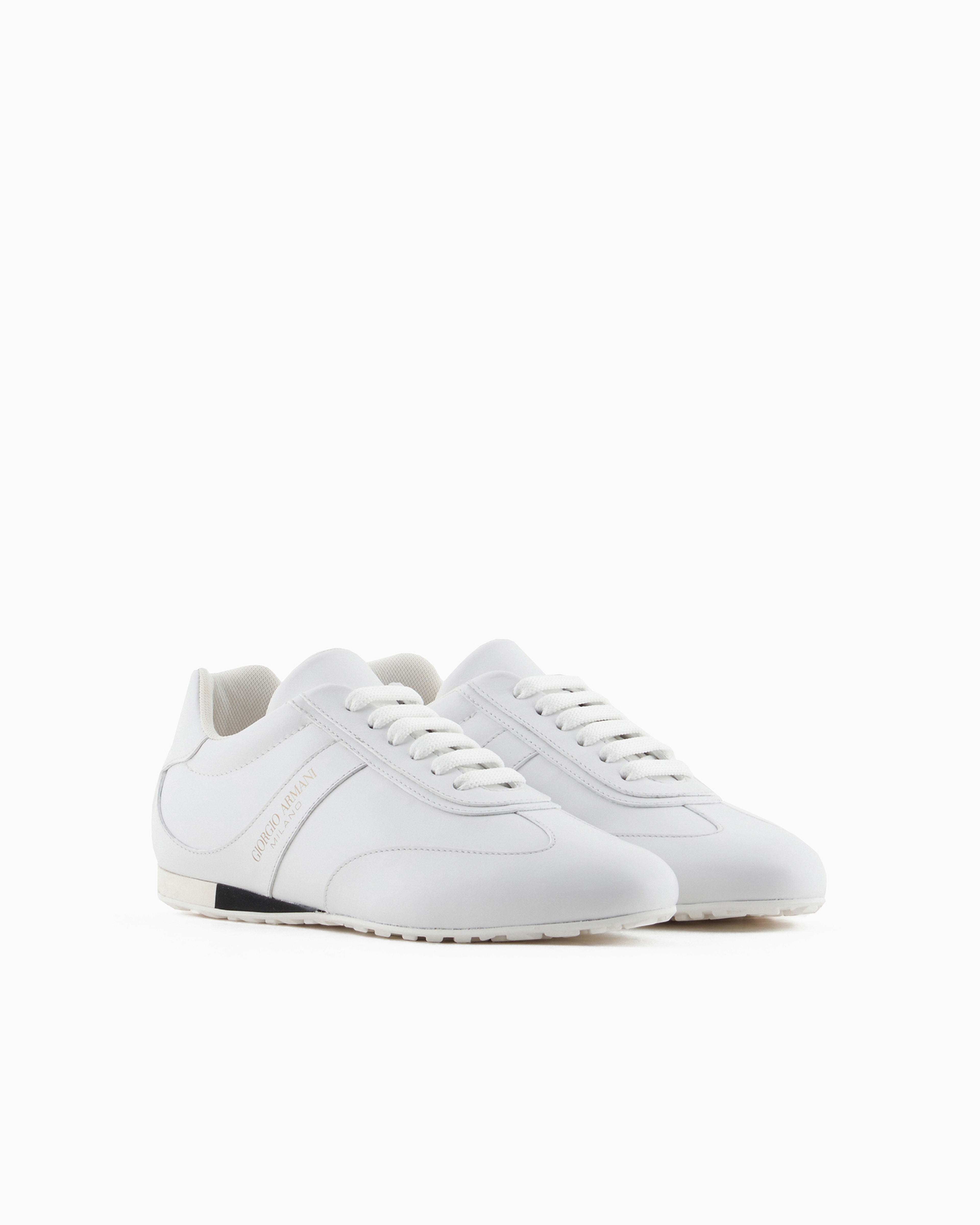 Shop Giorgio Armani Nappa-leather Sneakers In White