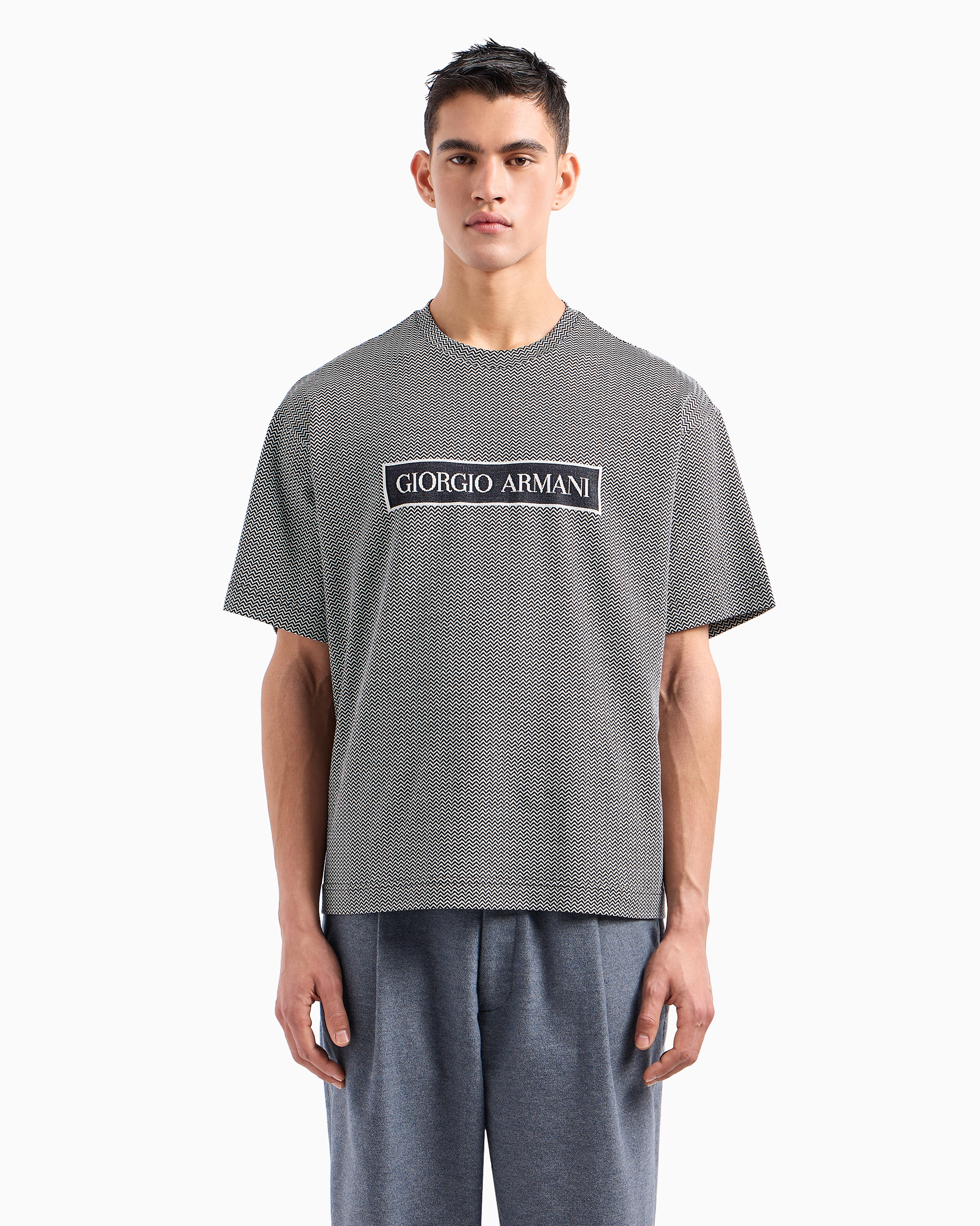 GIORGIO ARMANI DENIM COLLECTION COTTON T-SHIRT WITH JACQUARD LOGO 