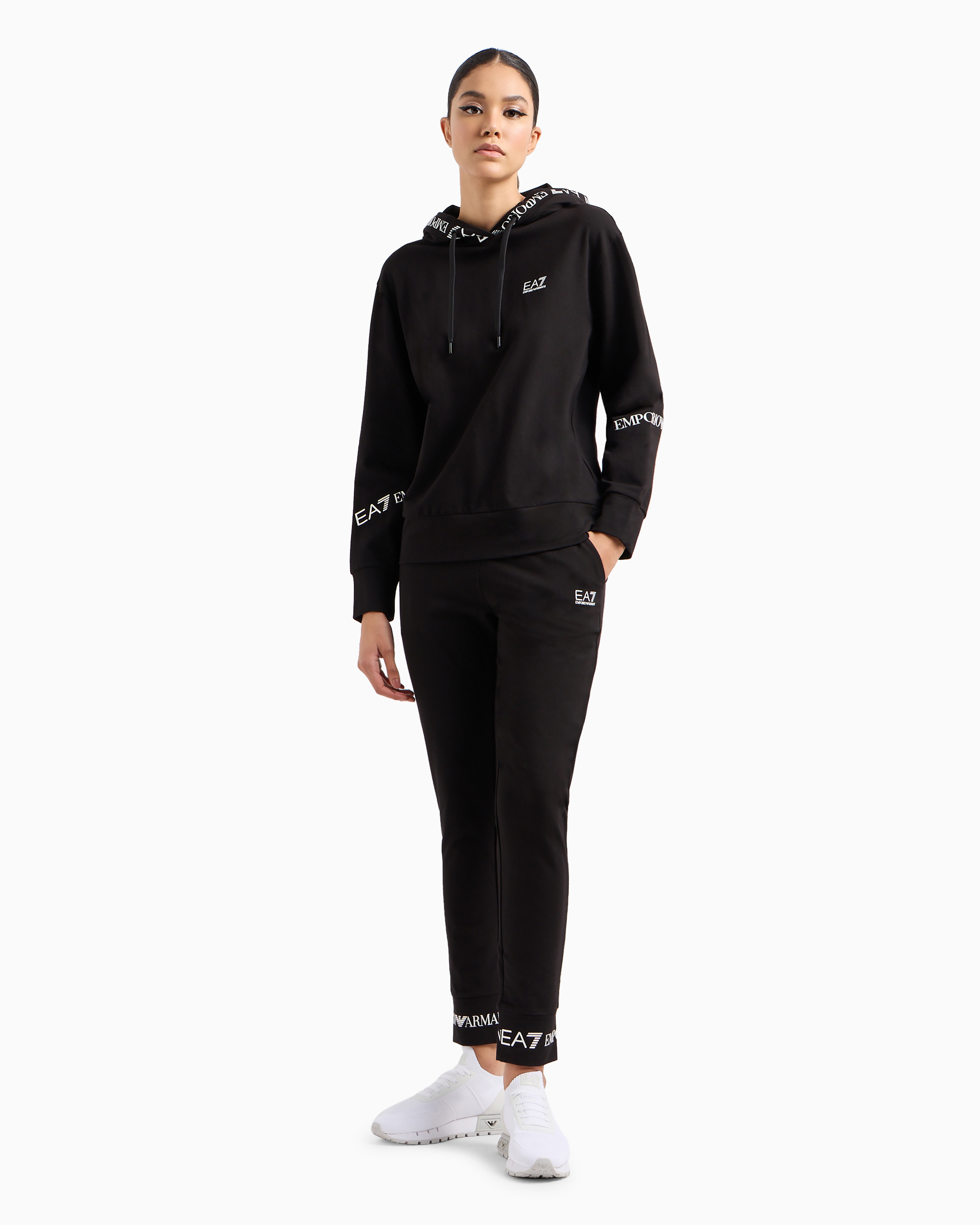 Shop Ea7 Stretch-cotton Tracksuit With Logo Tape Detail In Black Logo