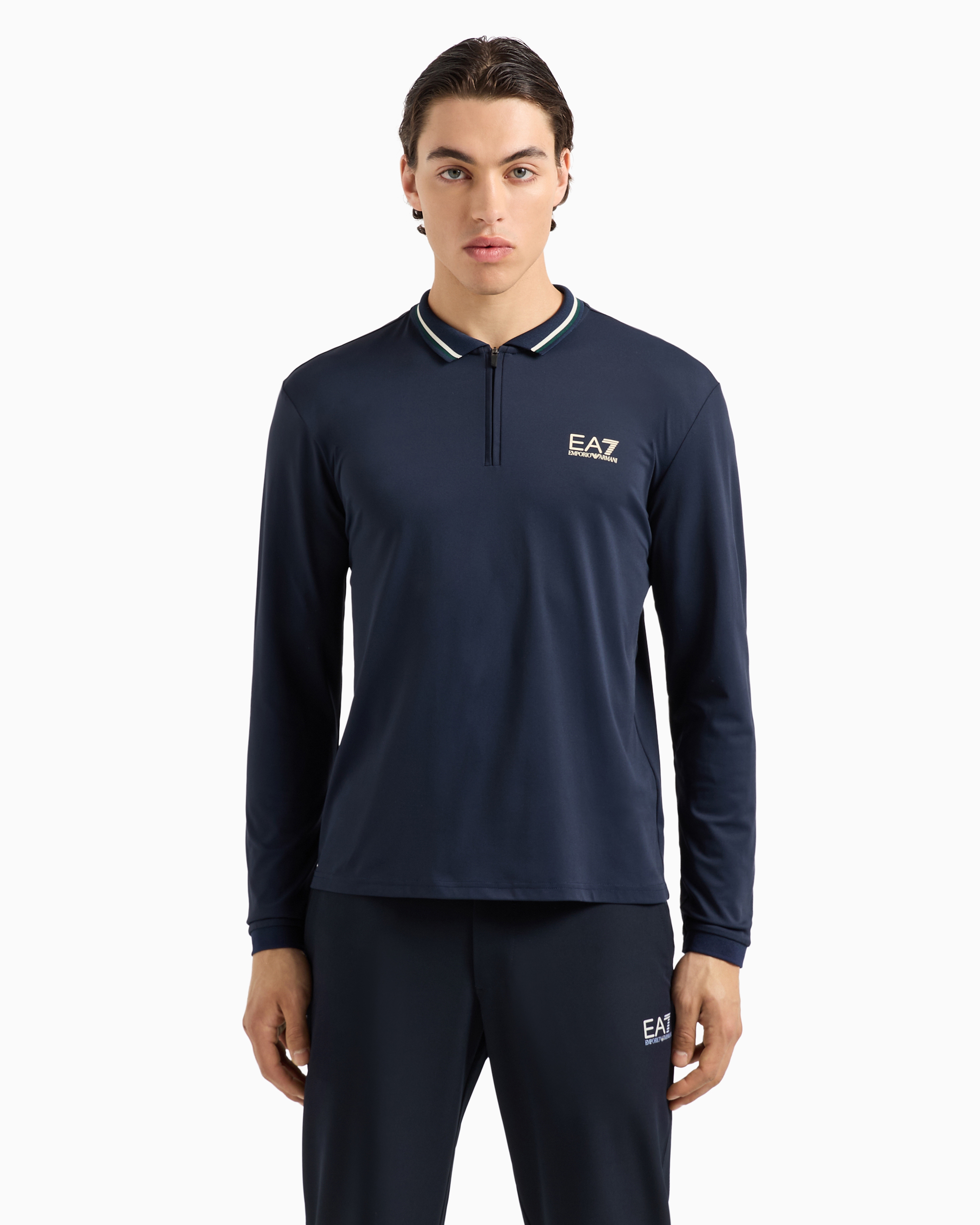 EA7 GOLF PRO LONG-SLEEVED POLO SHIRT IN VENTUS7 TECHNICAL FABRIC
