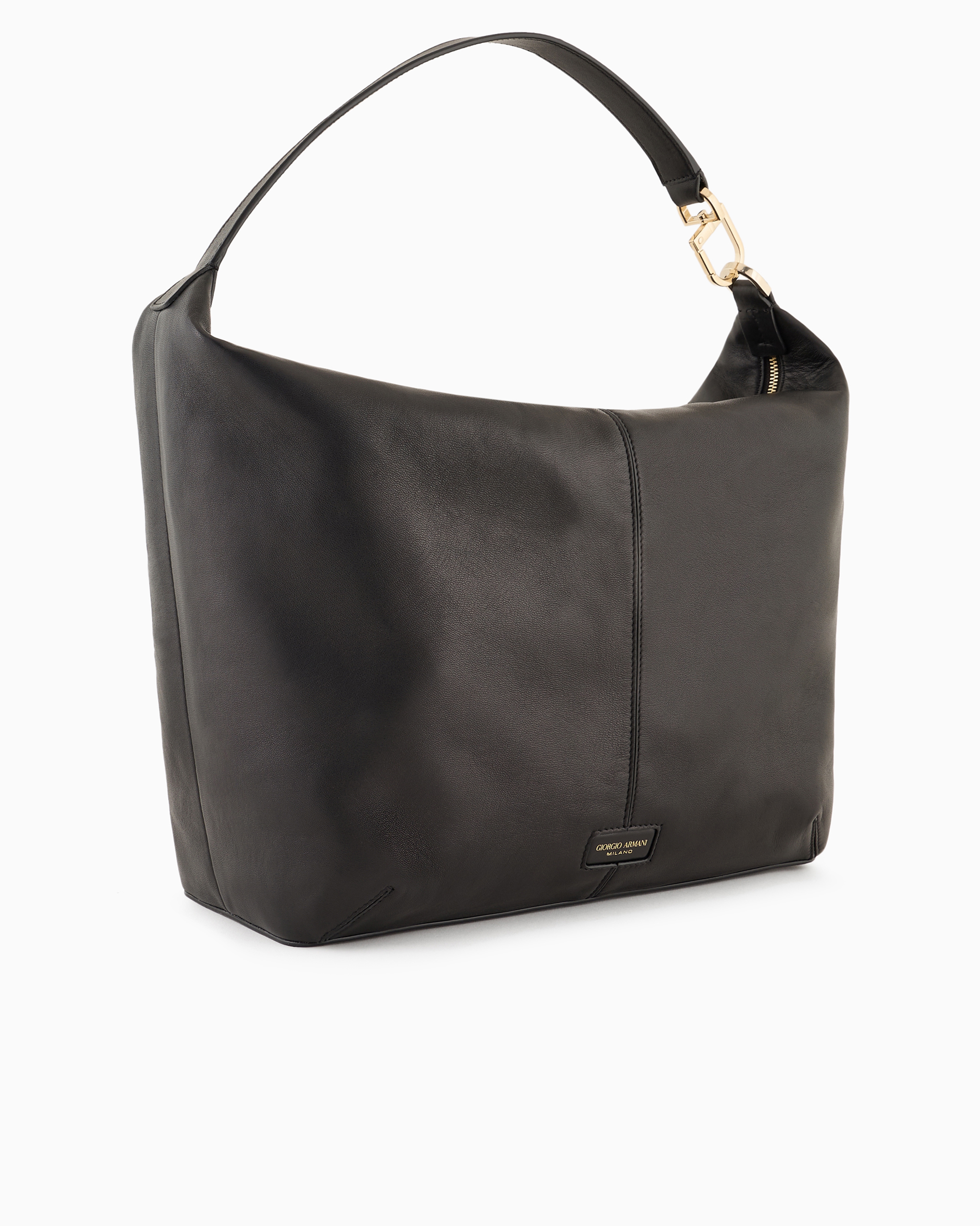 Giorgio Armani Official Store Asv La Prima Soft Large Hobo Bag In Patent Nappa Leather In Black