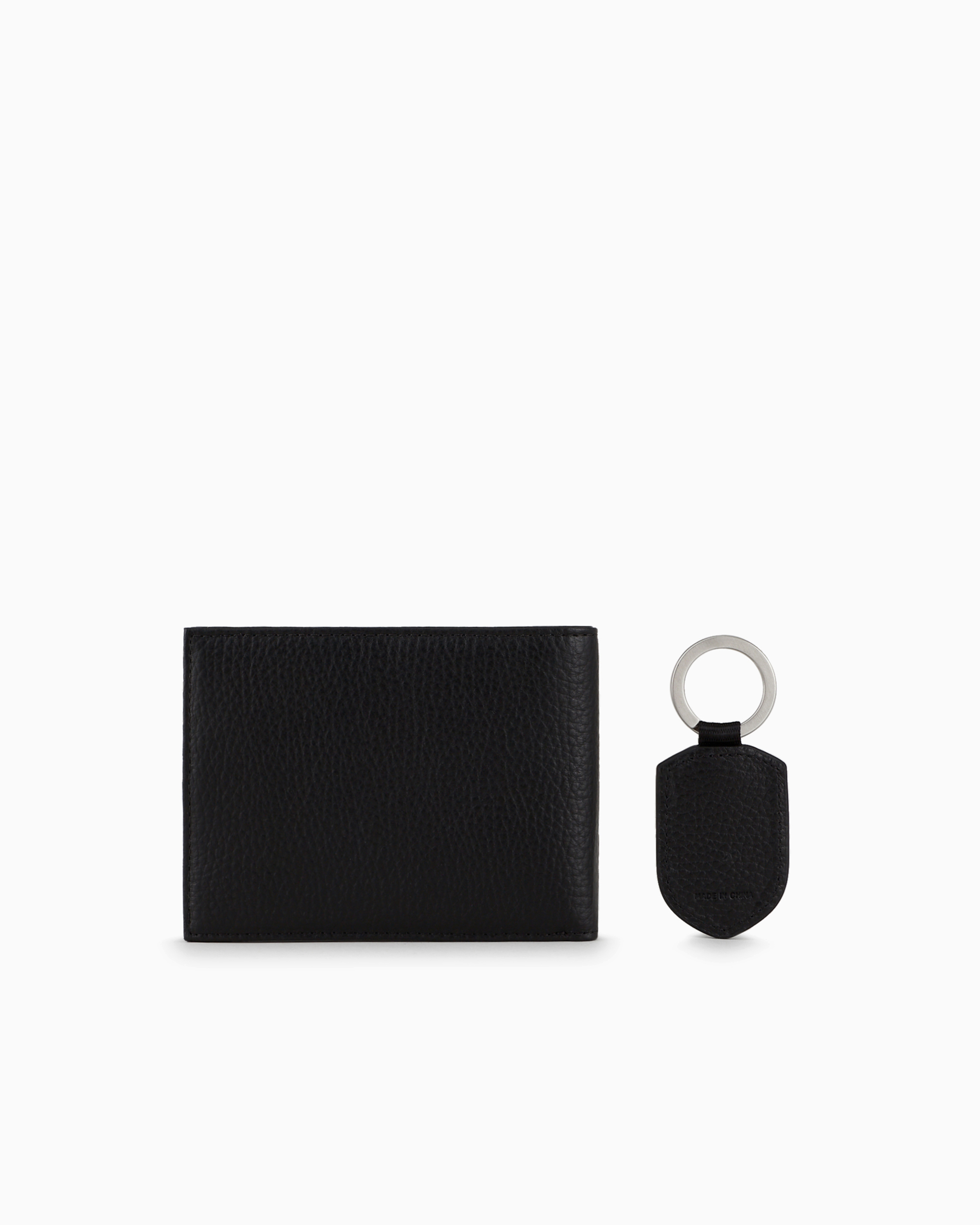 Emporio Armani Gift Box With Wallet And Keyring In Tumbled Leather In Black