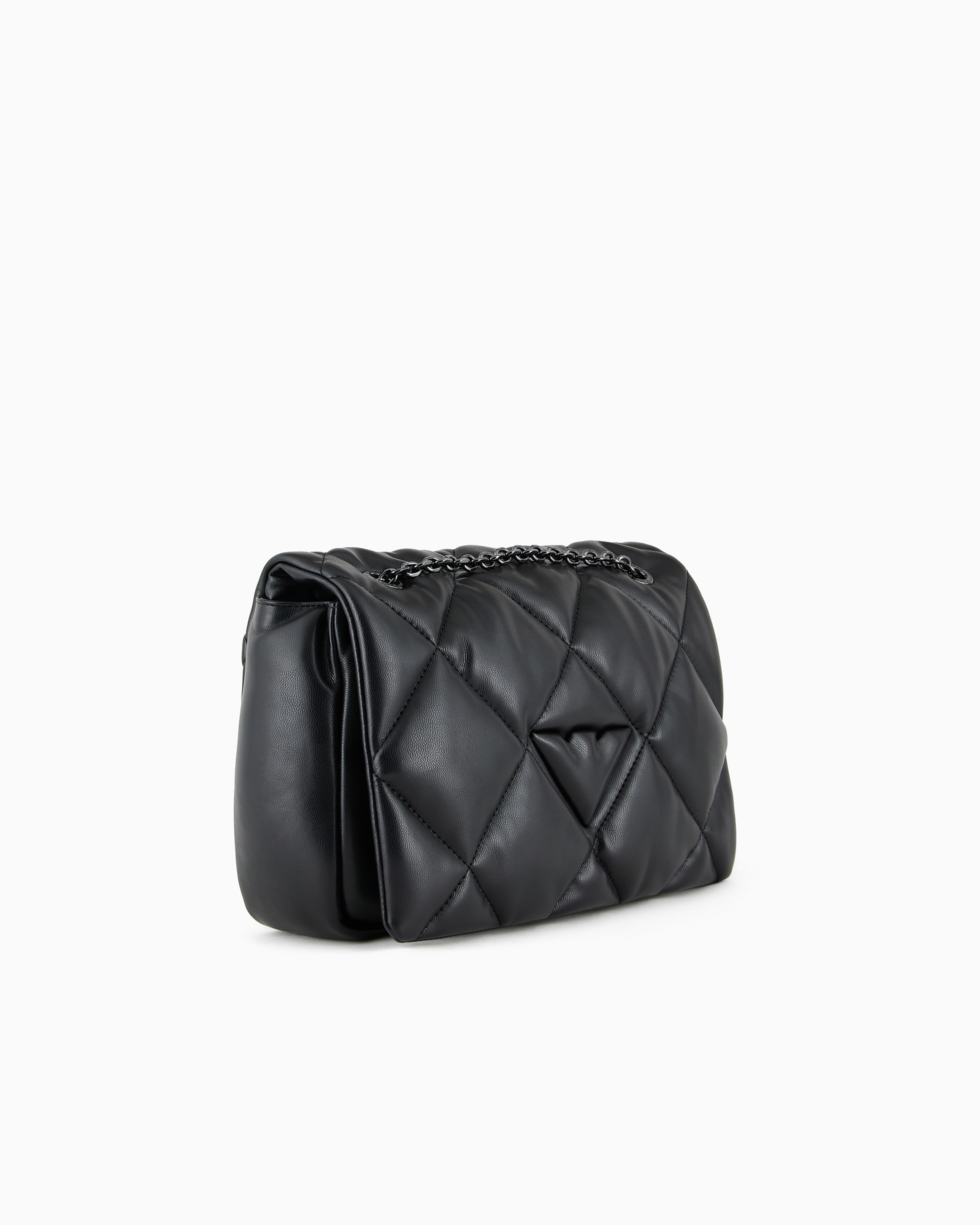 Emporio Armani Official Store Quilted Nappa Leather-effect Shopper Bag With Flap In Black