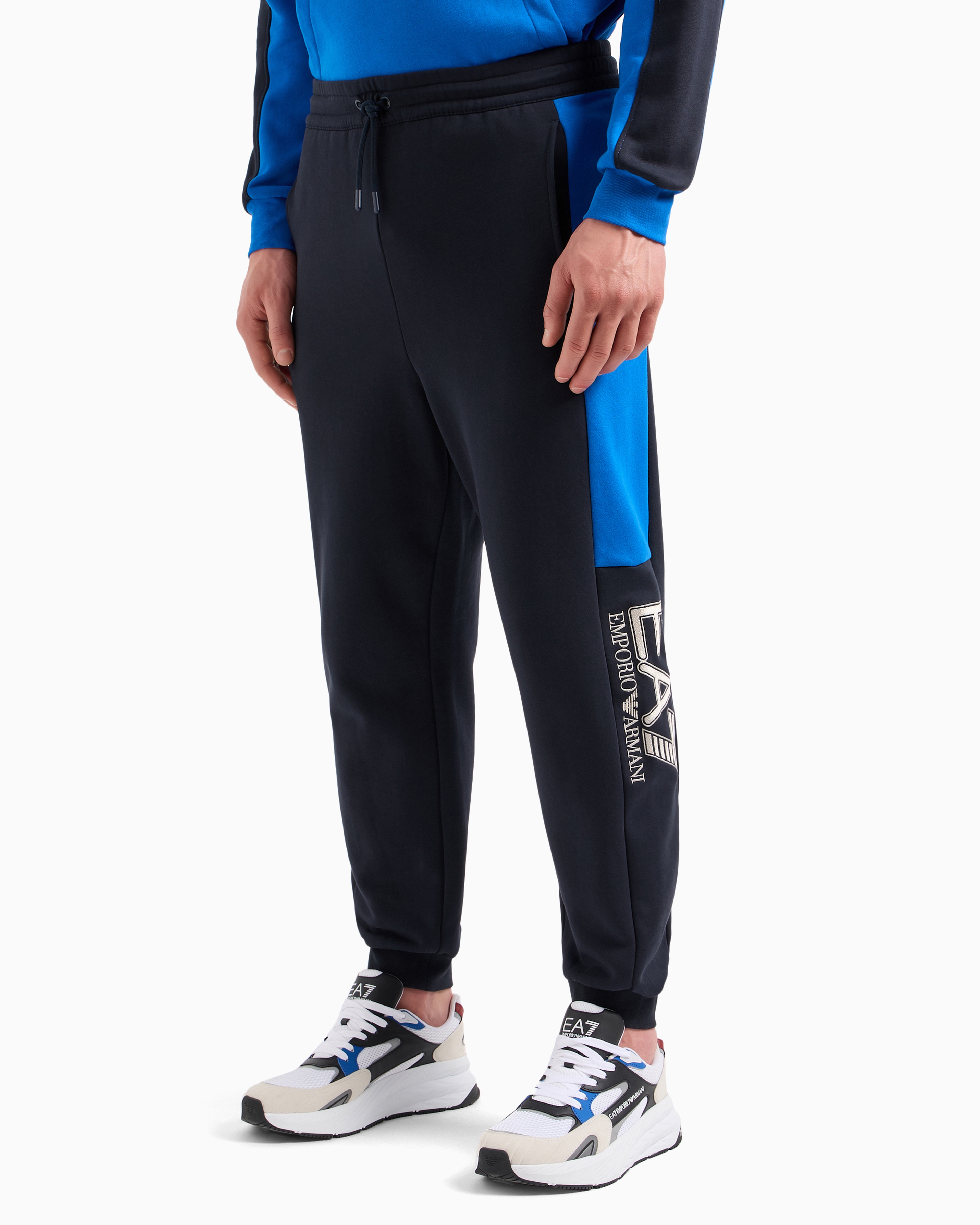 Ea7 Visibility Cotton-blend Joggers In Navy Blue
