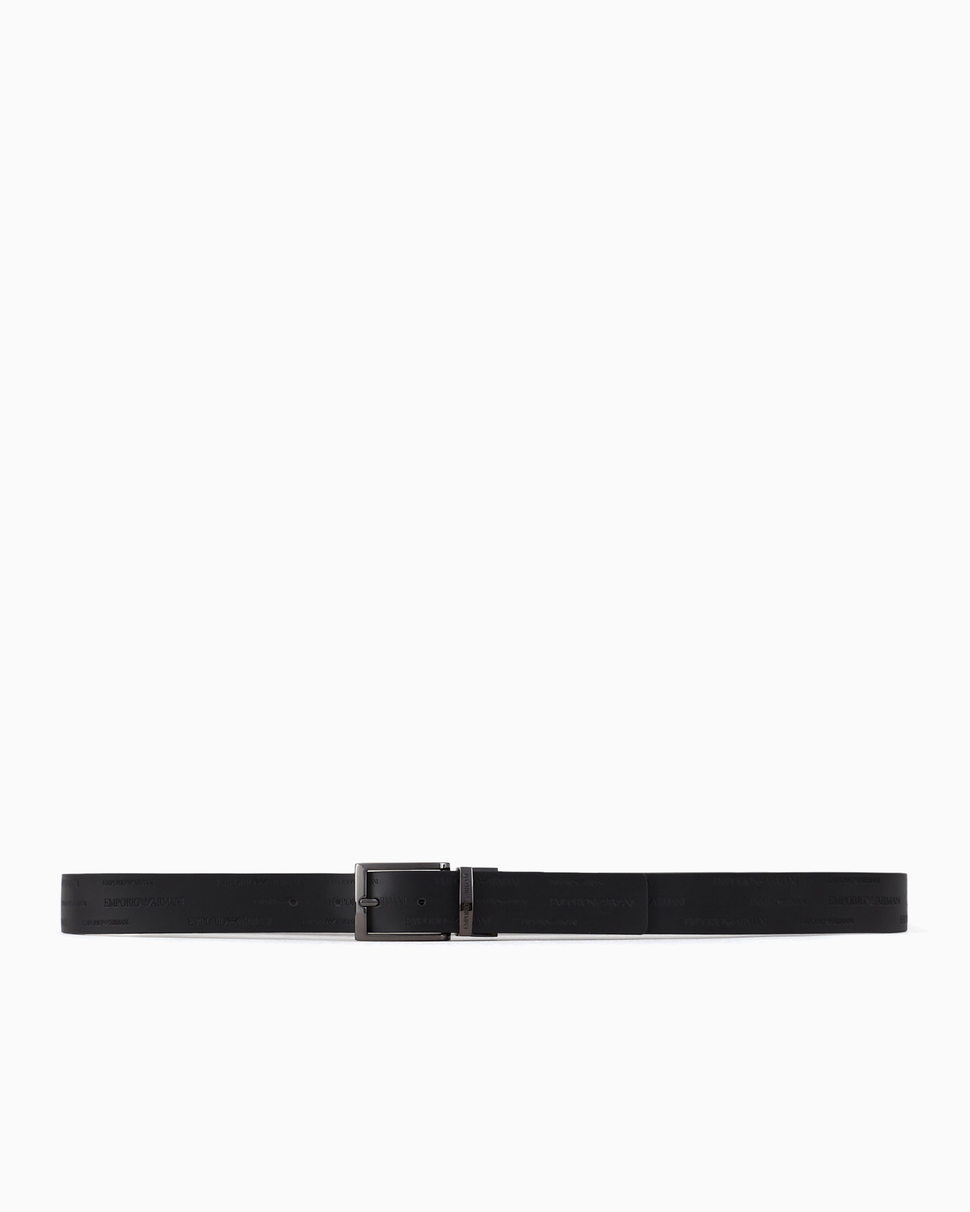 Emporio Armani Official Store Reversible Leather Belt With All-over Embossed Lettering In Black 1