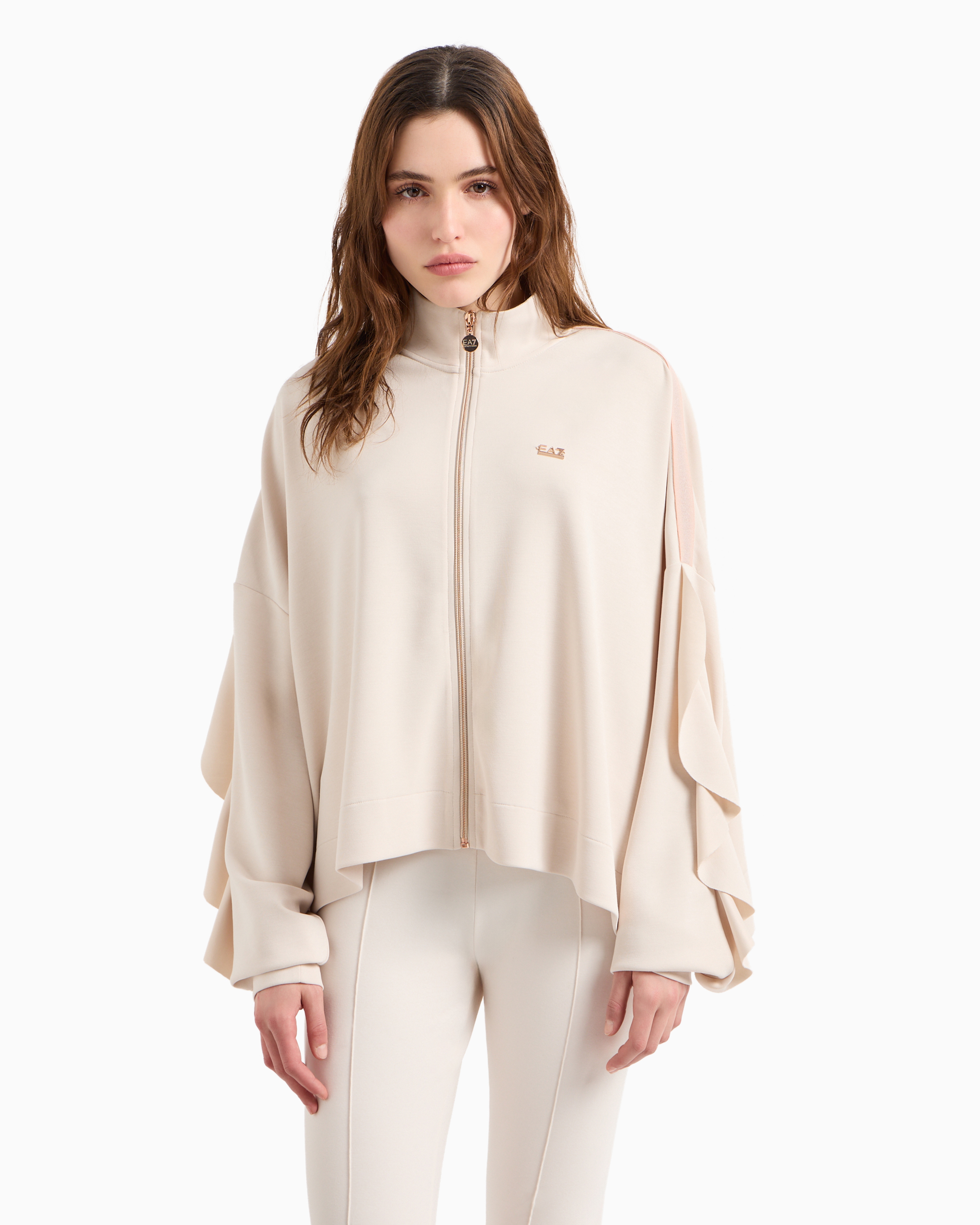 Shop Ea7 Precious Stretch-modal-blend Zip-up Sweatshirt In White