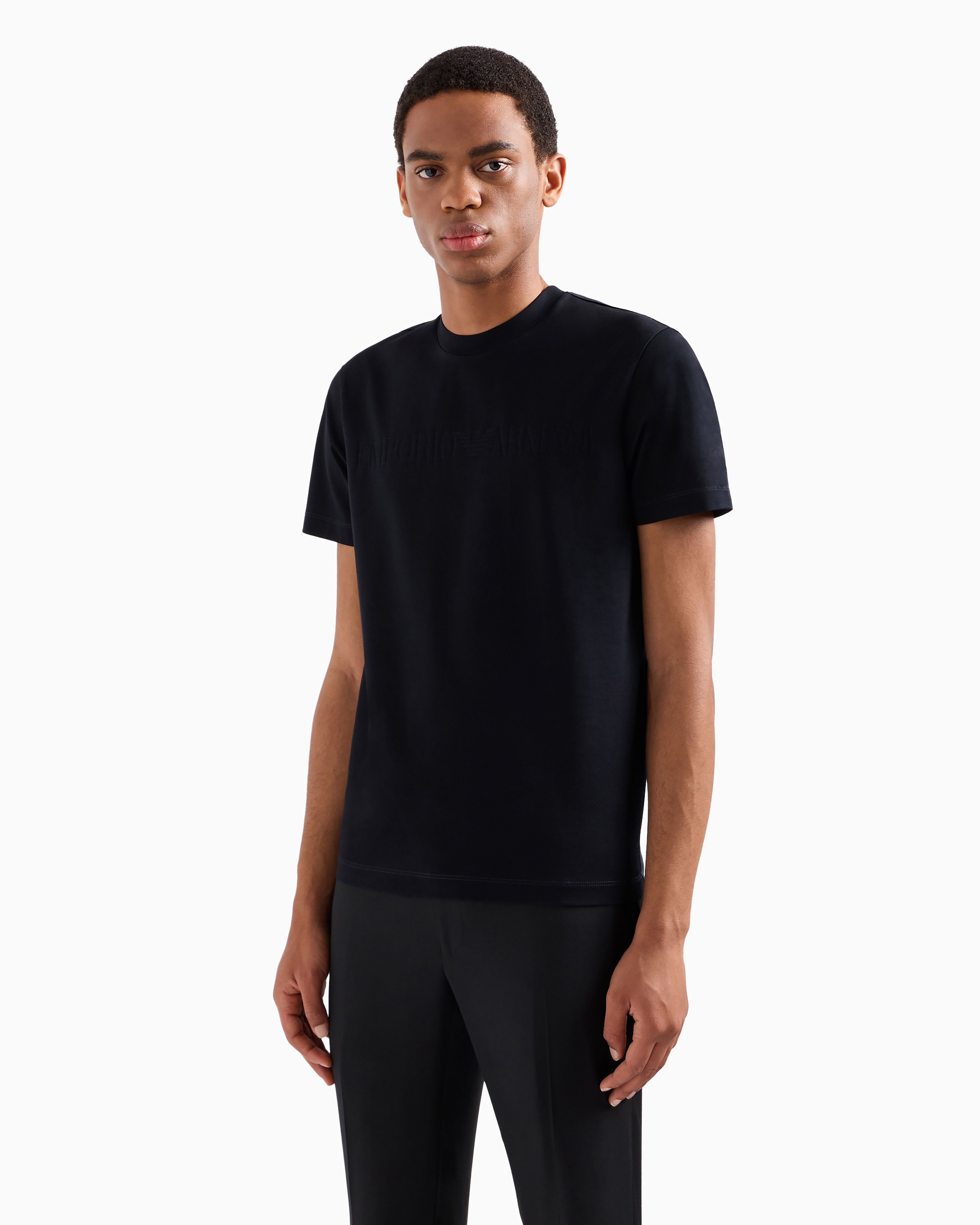 Emporio Armani Official Store Jersey T-shirt With Jacquard Logo In Blue