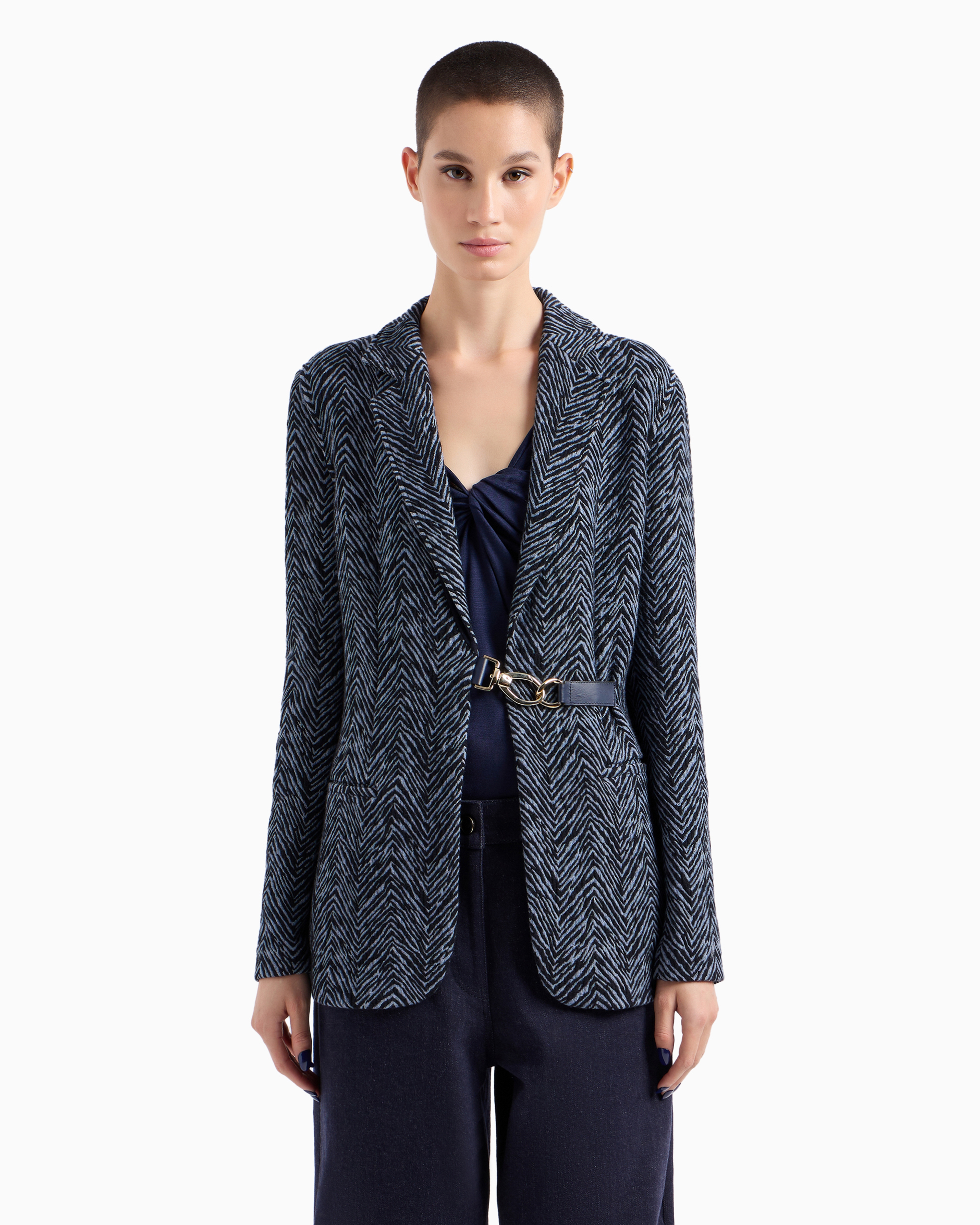 Giorgio Armani Official Store Single-breasted Jacket In Viscose Jacquard And Jersey Cashmere In Pattern