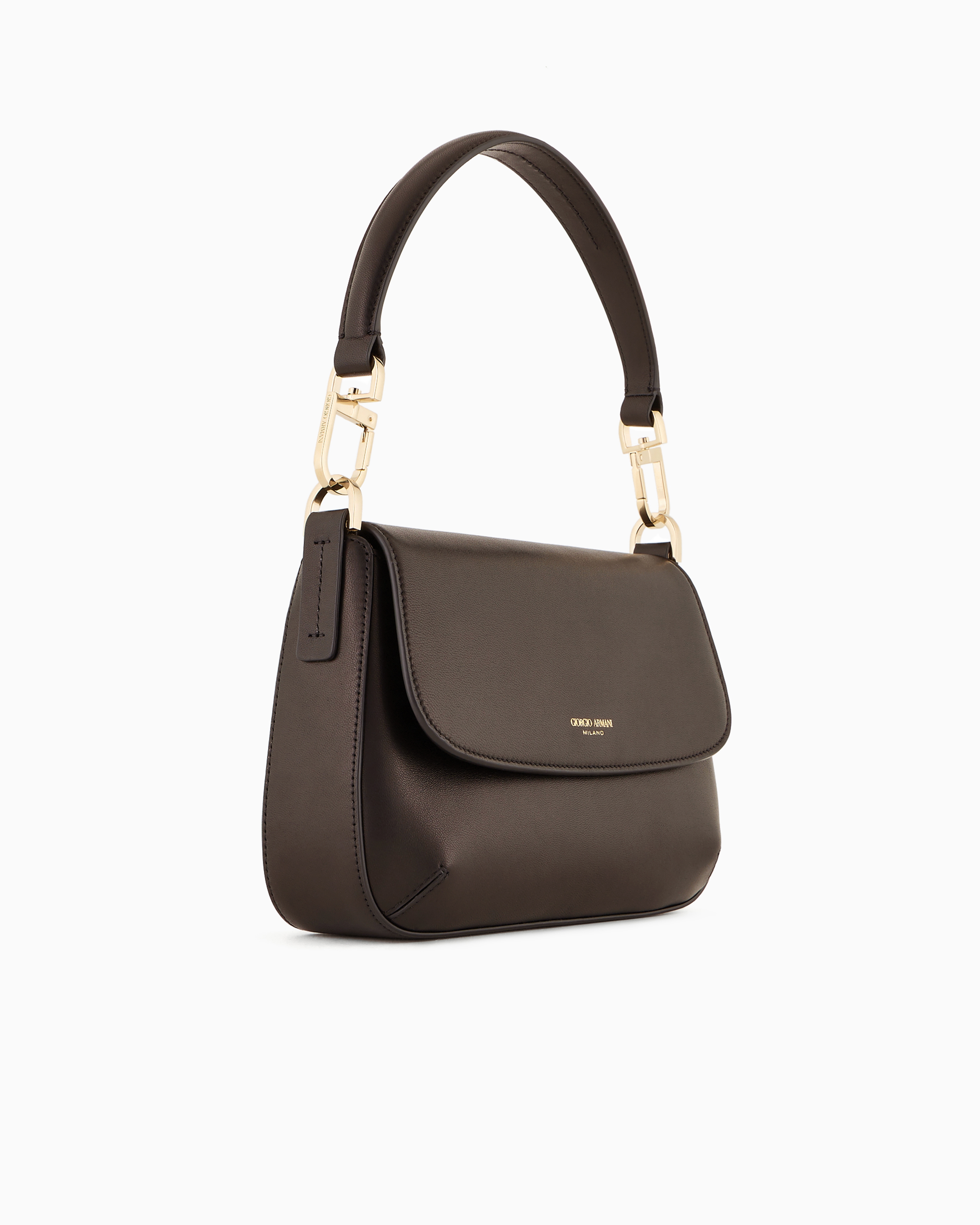 Shop Giorgio Armani Small La Prima Soft Baguette Bag In Nappa Leather In Brown