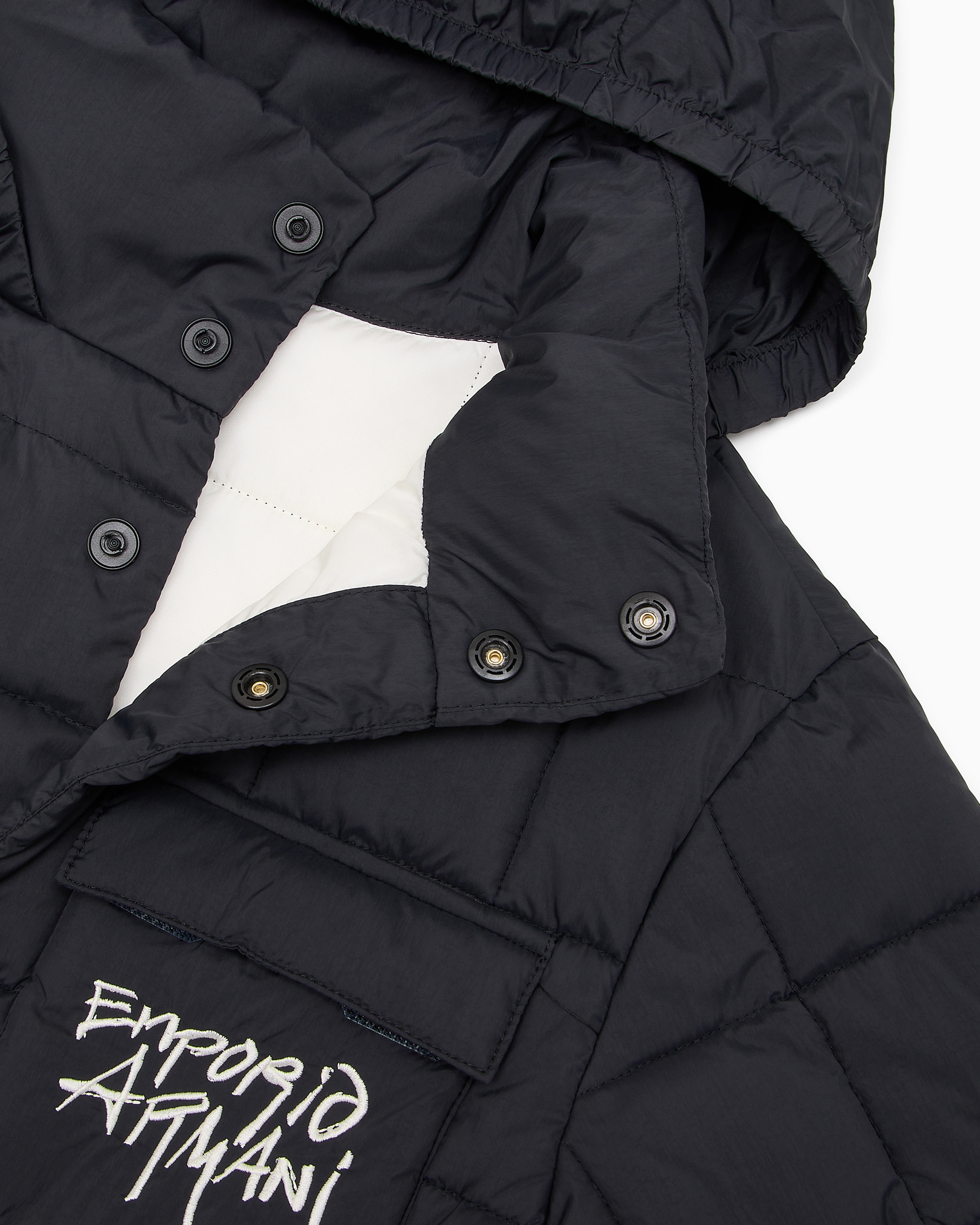 Shop Emporio Armani Quilted Nylon Jacket With Graffiti Logo In Noir