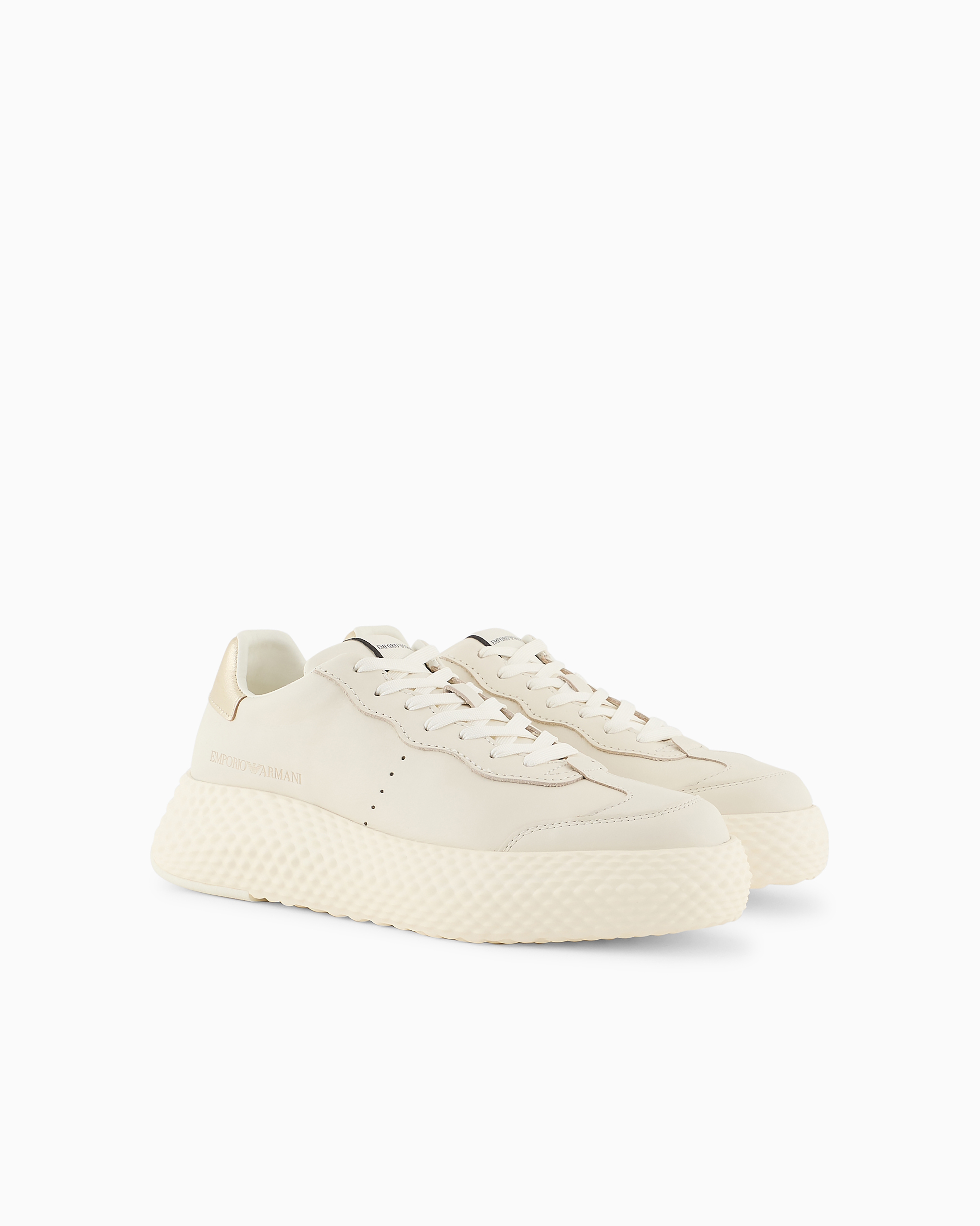 Emporio Armani Chunky Leather Sneakers With Gold Back In Pattern