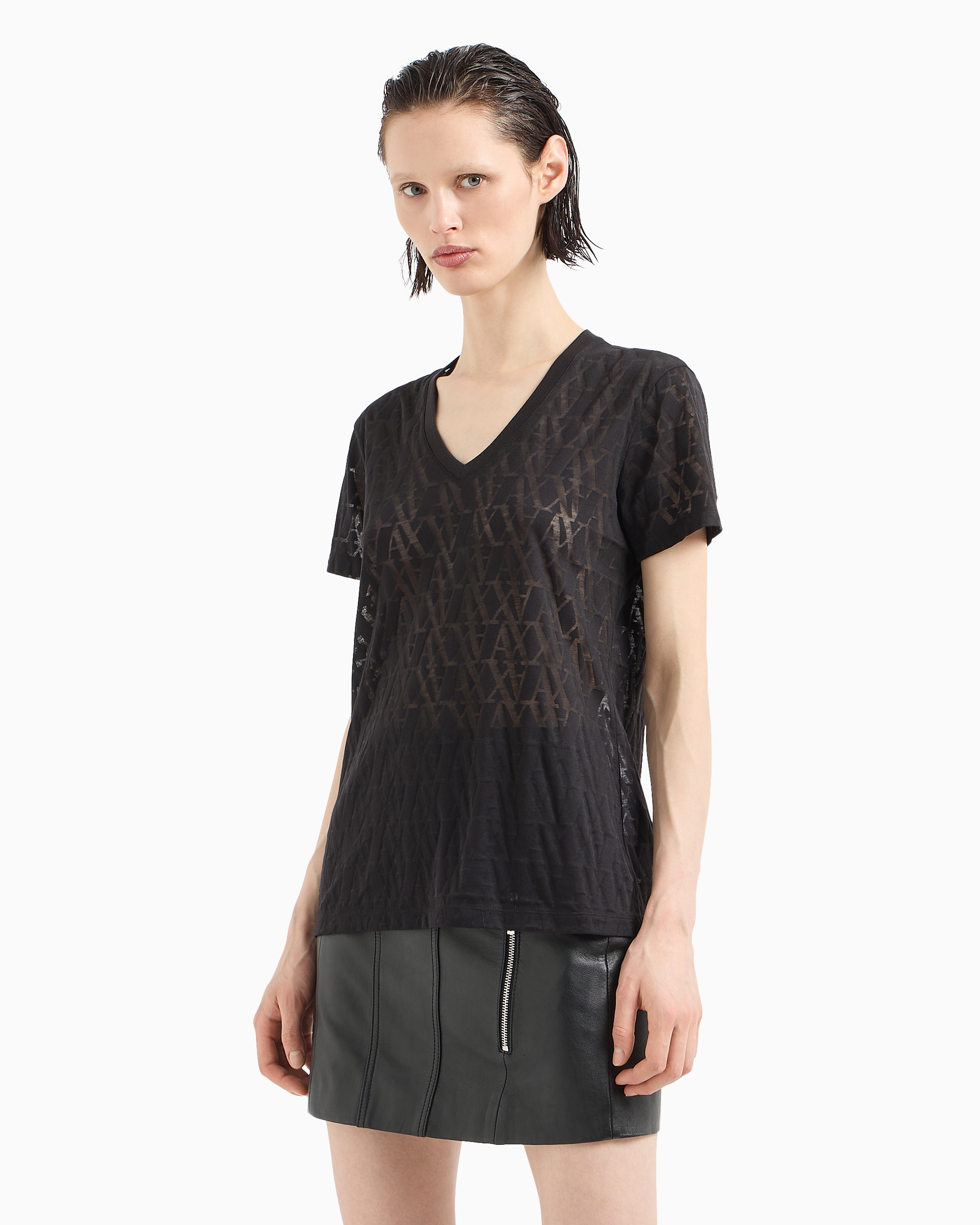 Regular fit T-shirt in flamed fabric with allover monogram
