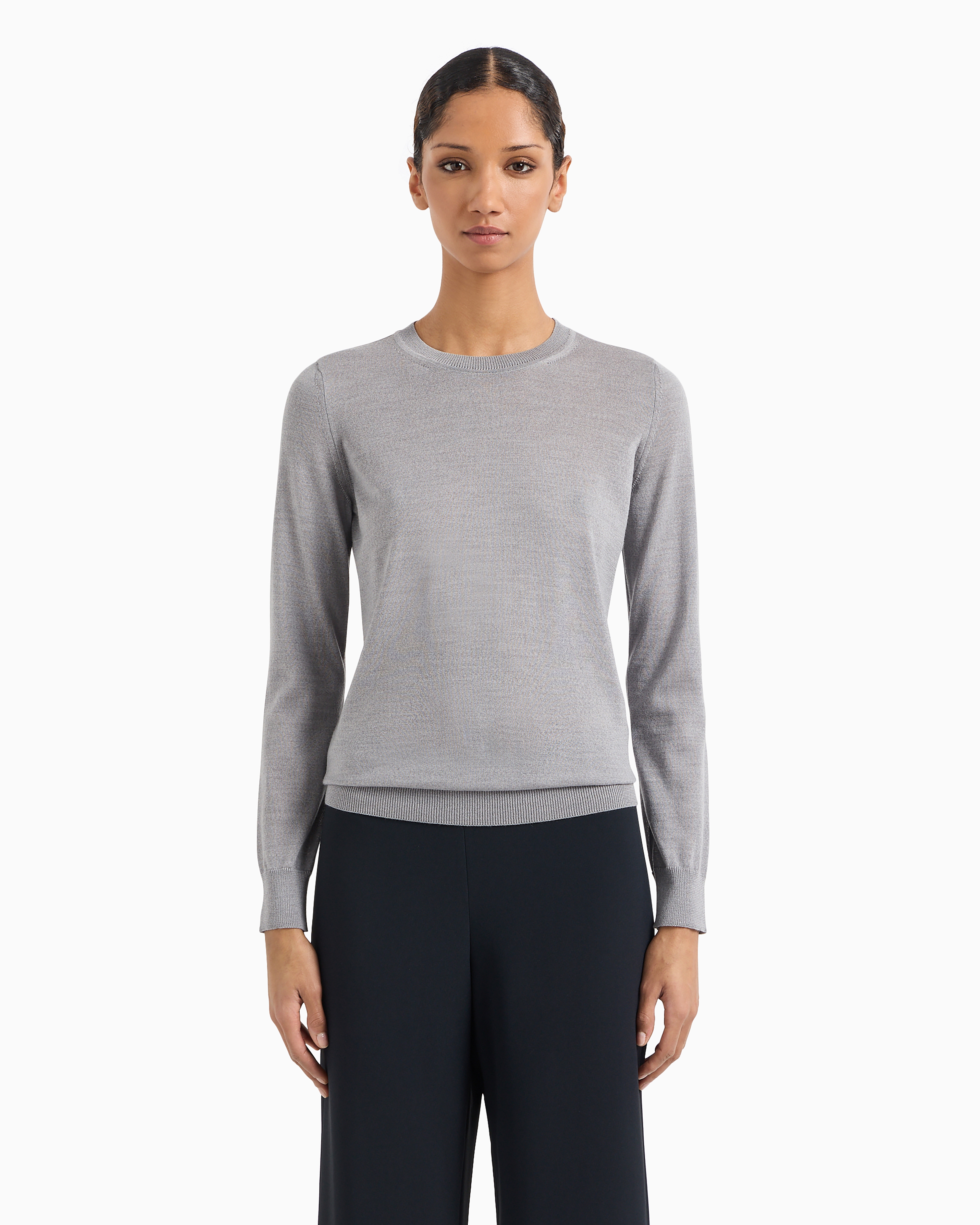 Emporio Armani Crew-neck Jumper In Pure Virgin Wool In Mélange Gray