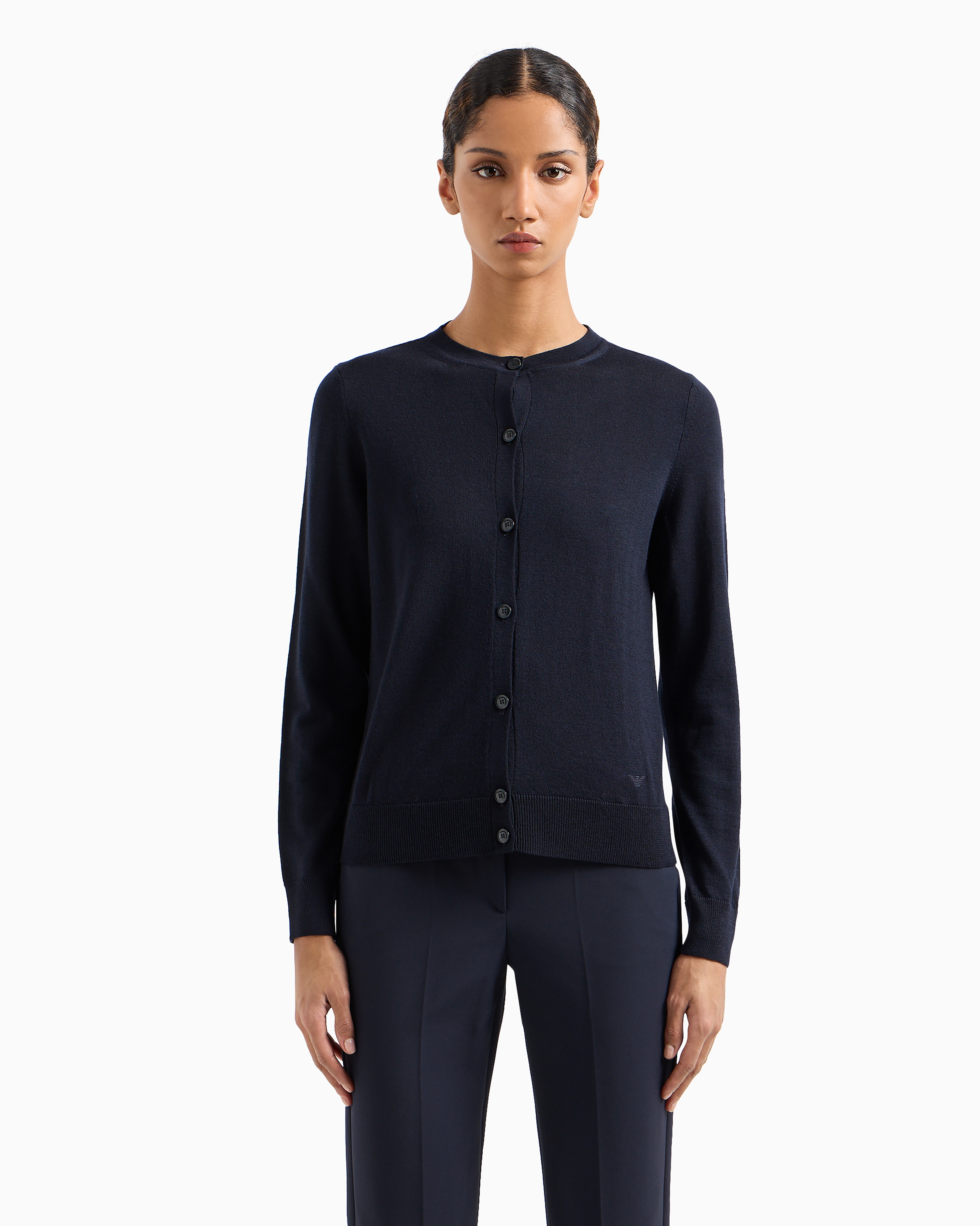 EMPORIO ARMANI CARDIGAN IN PLAIN-KNIT, PURE VIRGIN WOOL 