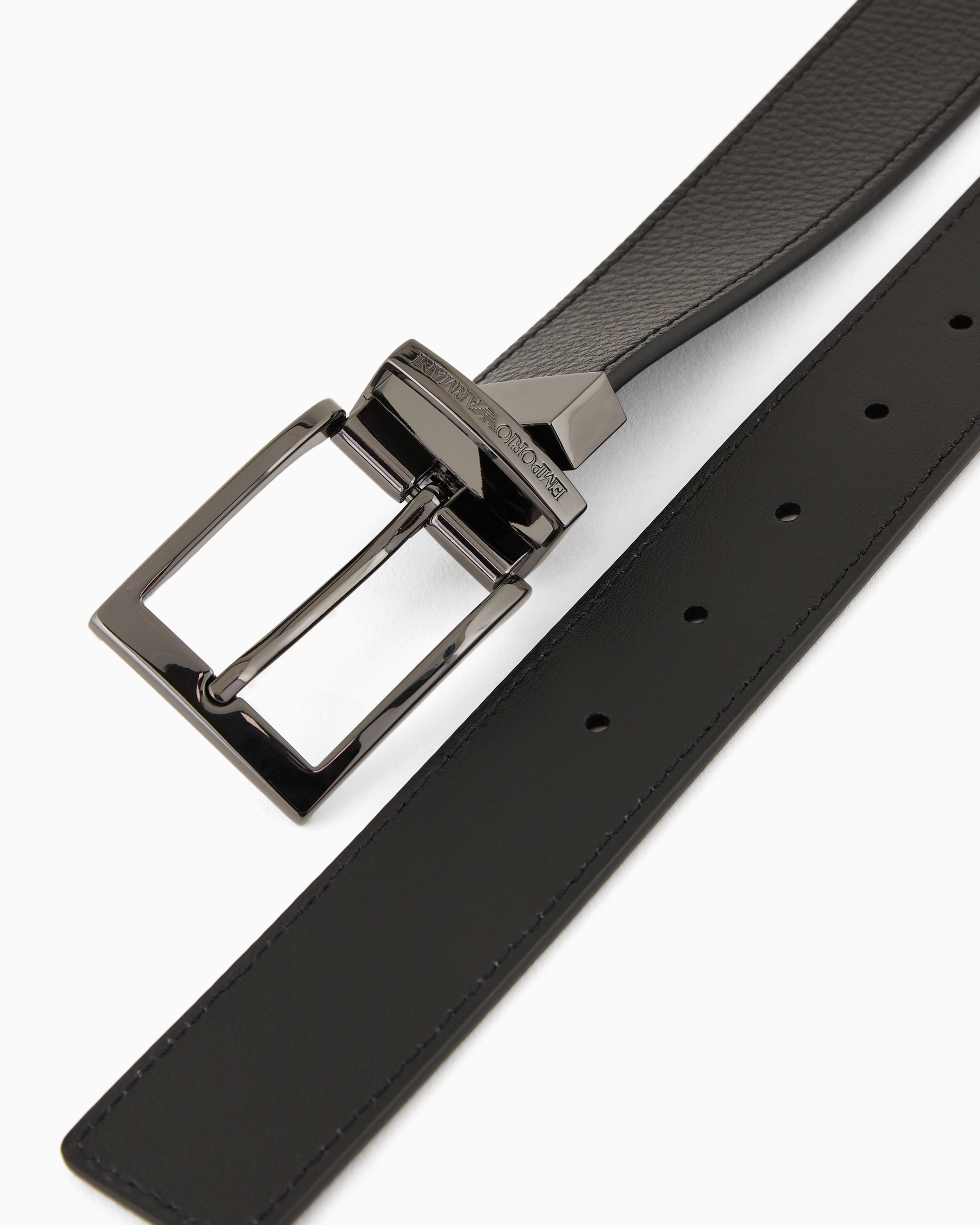 Emporio Armani Official Store Palmellato-leather Printed Reversible Belt In Black 3