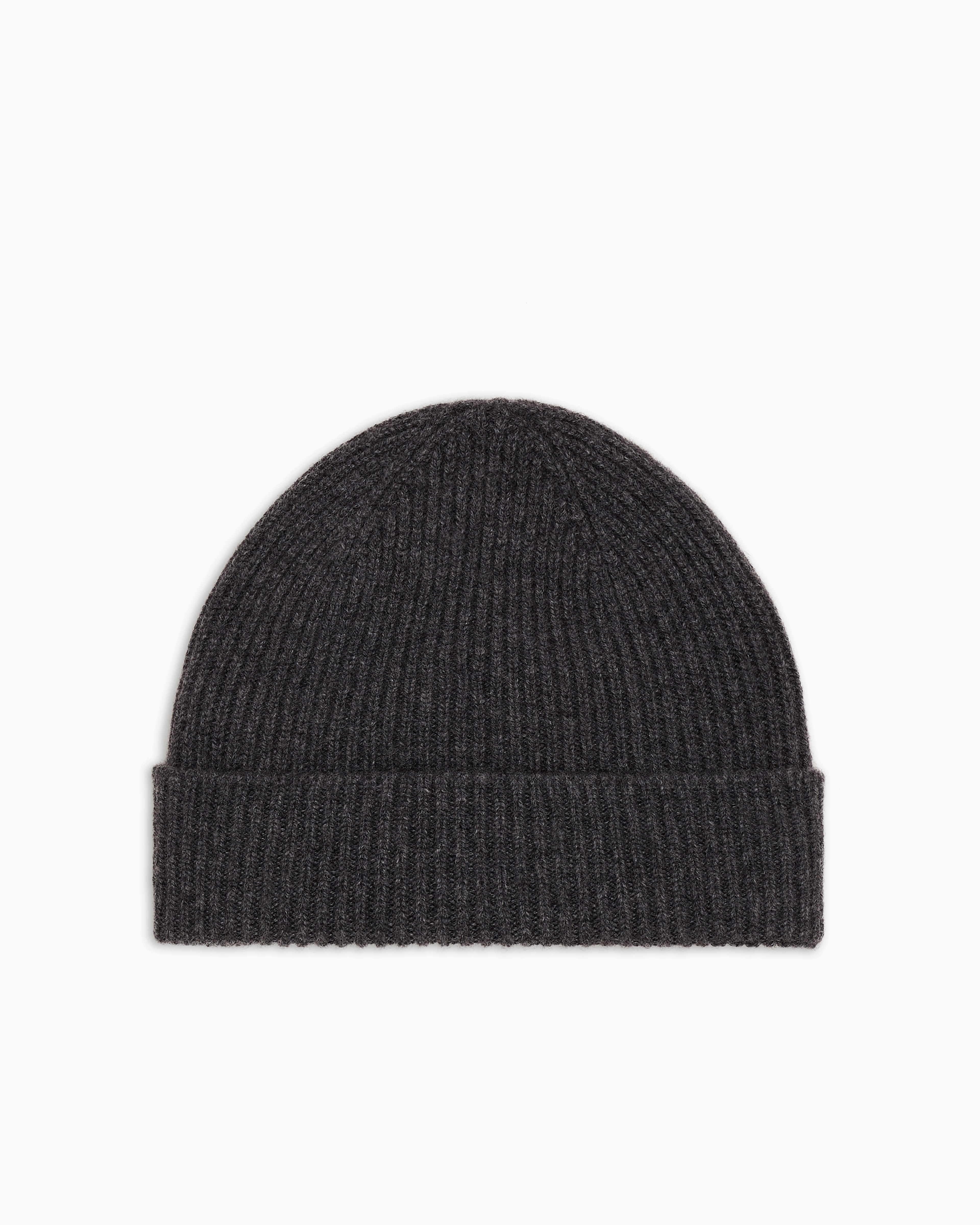 Giorgio Armani Official Store Cashmere Beanie With Turned-back Brim In Dark Gray