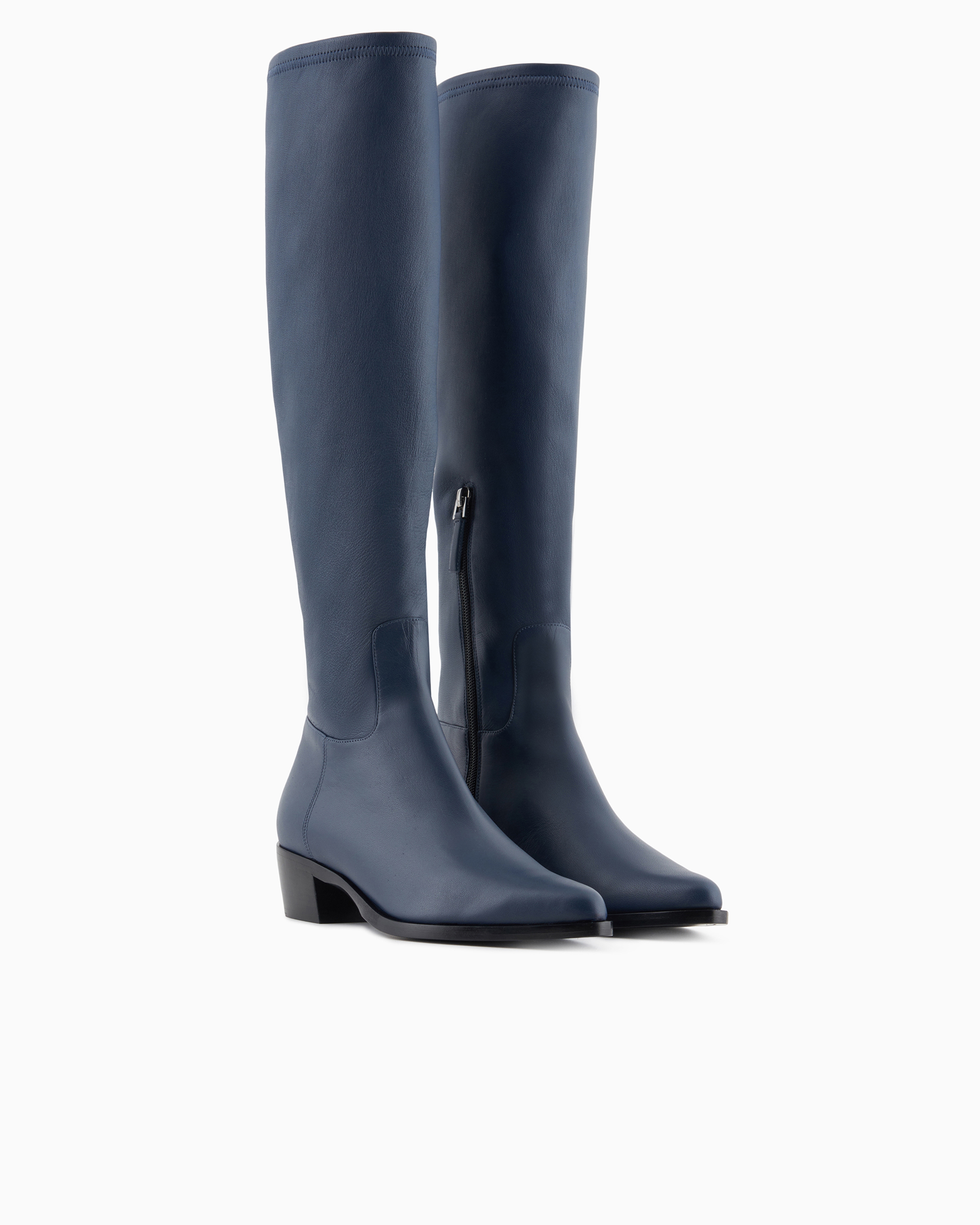 Shop Giorgio Armani Stretch Nappa-leather Boots In Blue