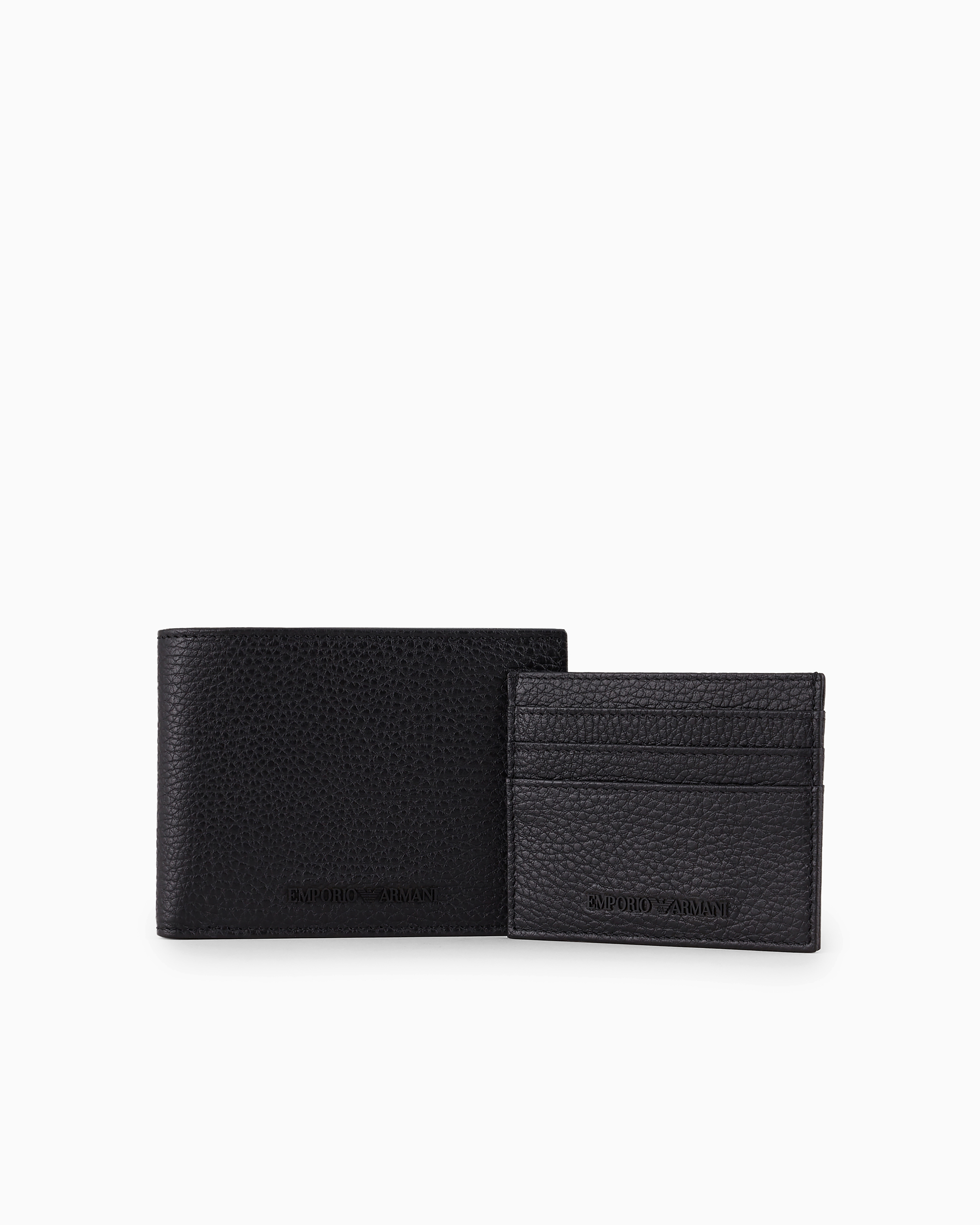 Shop Emporio Armani Gift Box With Wallet And Card Holder In Tumbled Leather In Black