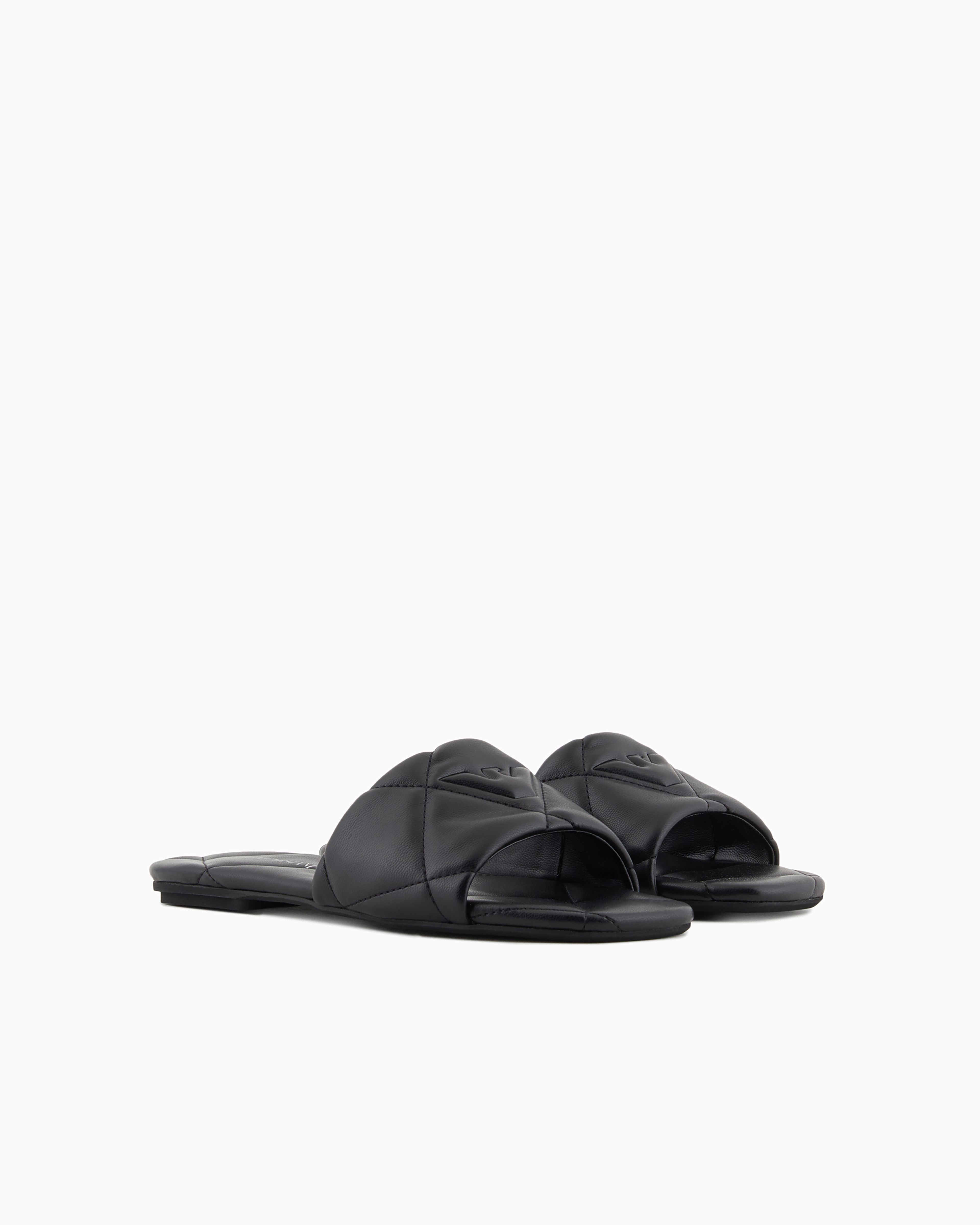 Emporio Armani Quilted Nappa-leather Effect Sandals With Eagle In Black