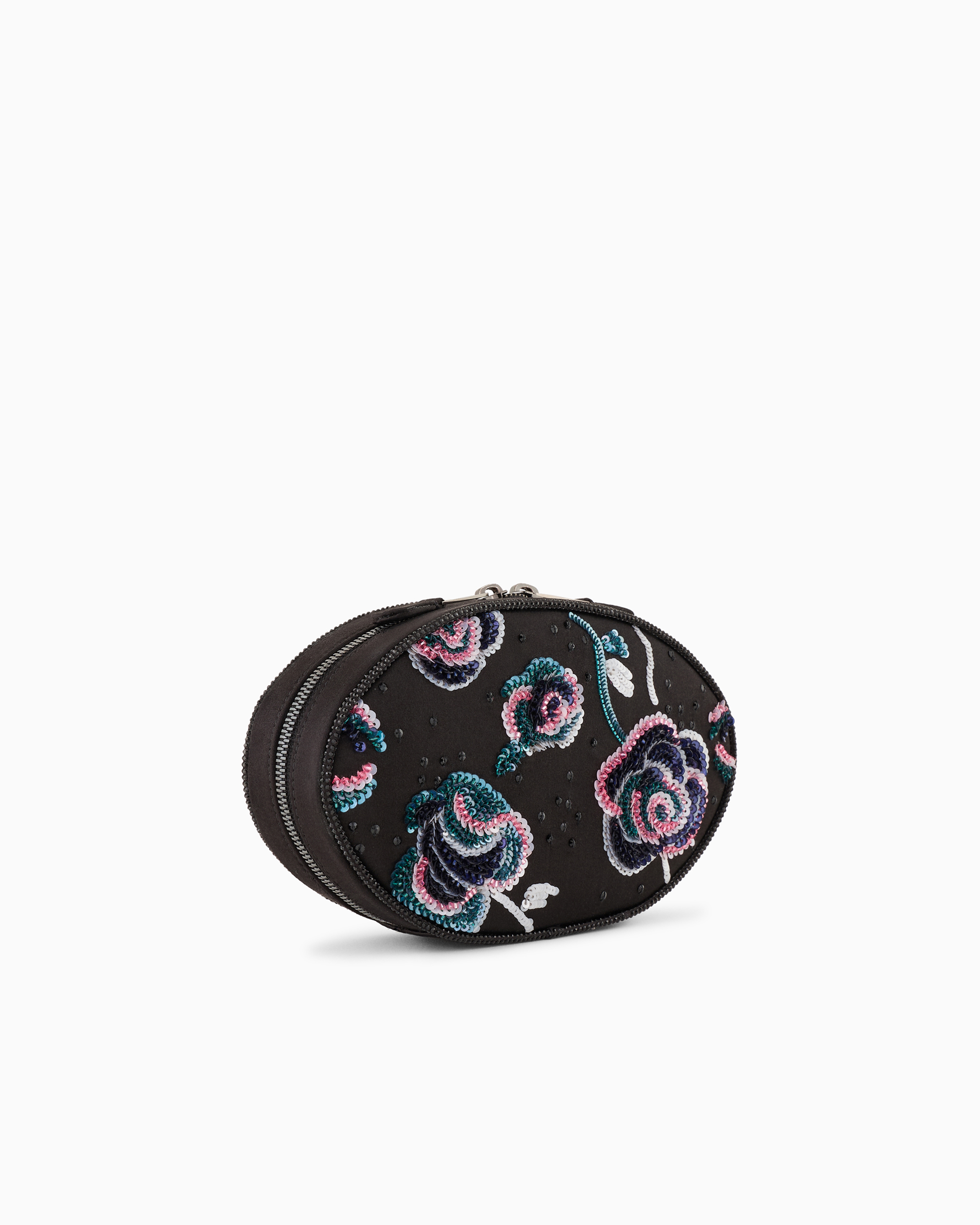 Giorgio Armani Satin Round Clutch Bag With Floral Embroidery In Patterned
