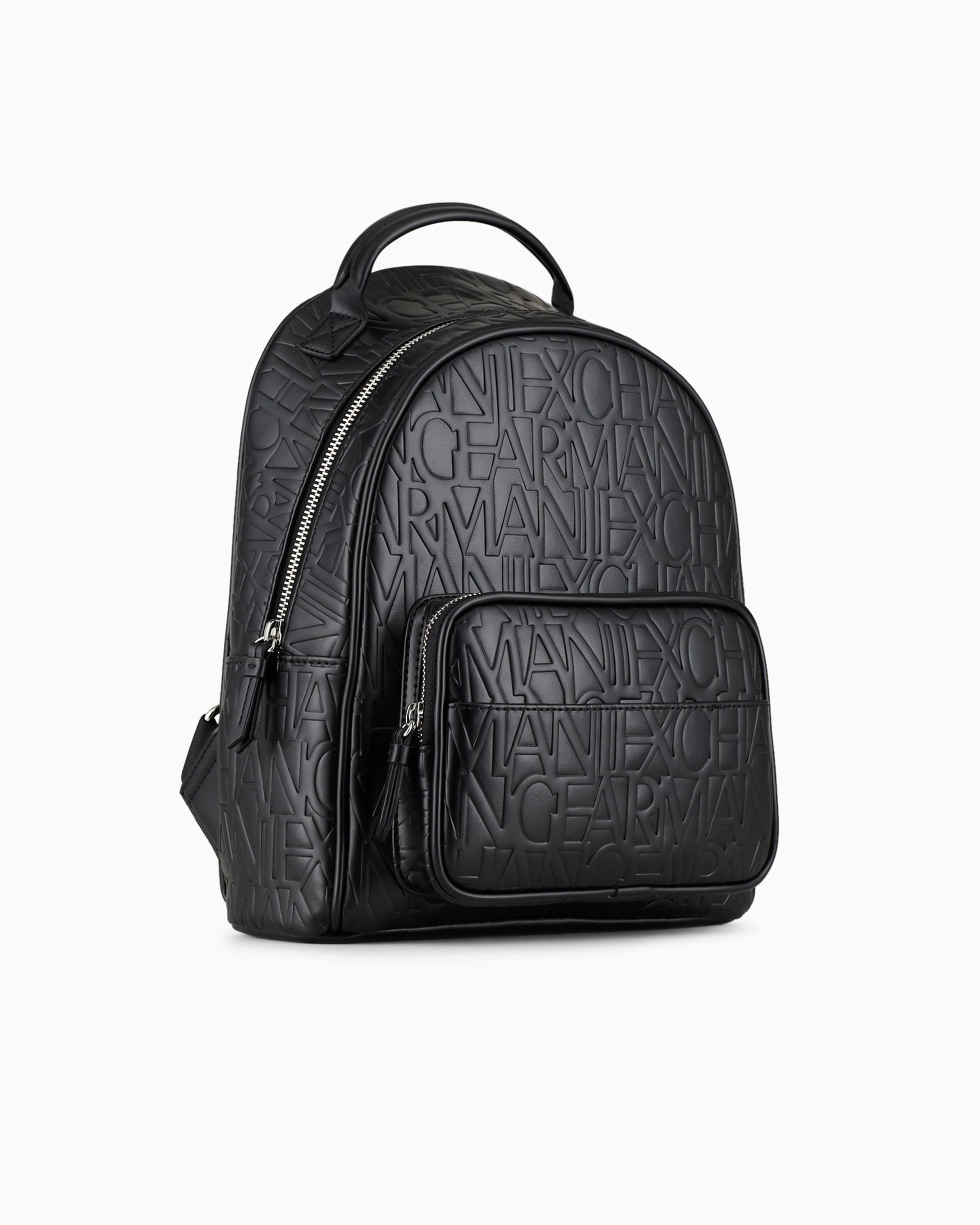 Shop Armani Exchange Backpack With Allover Embossed Logo In Black