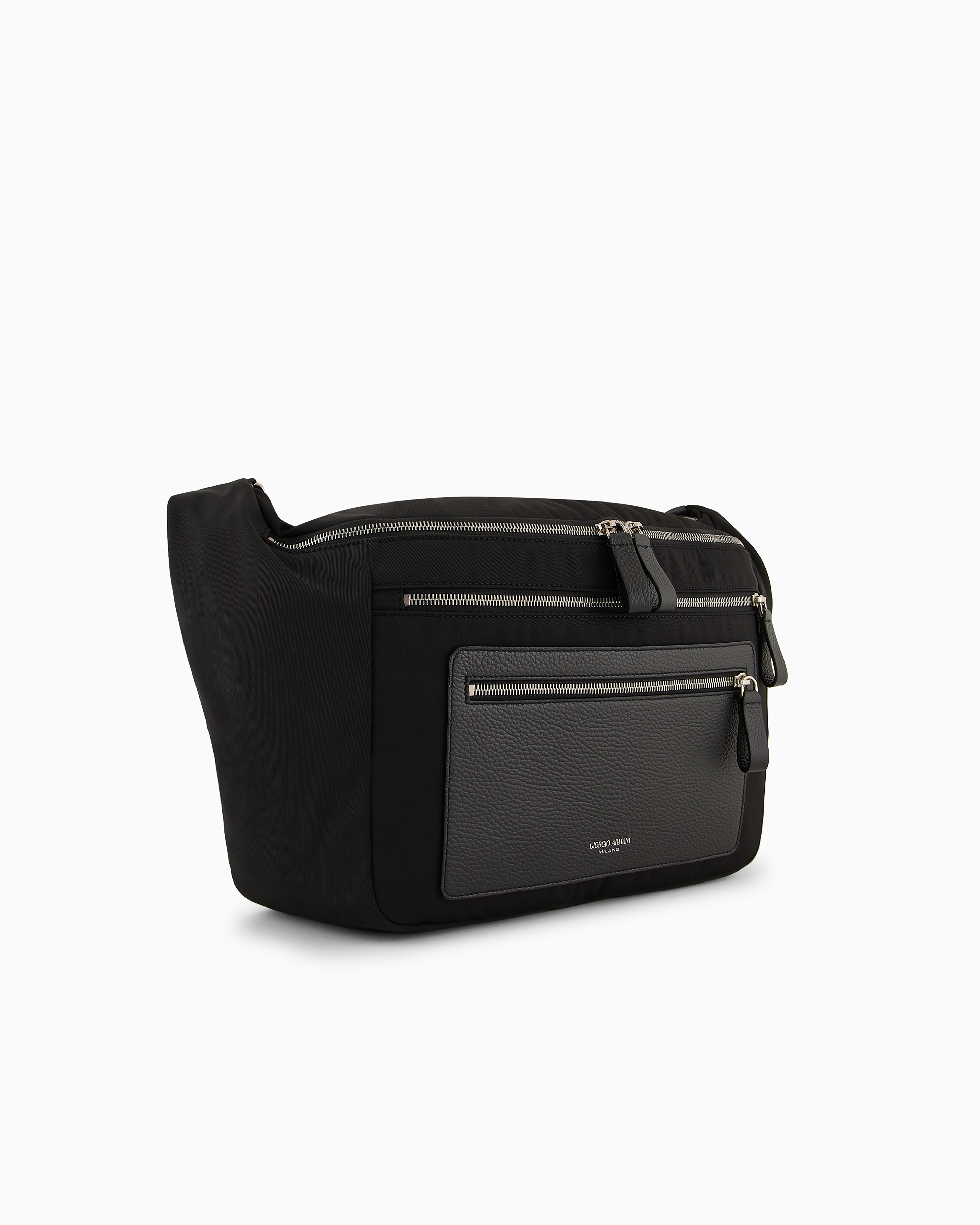 Giorgio Armani Official Store Asv Nylon And Pebbled Leather Large Crossbody Bag In Black