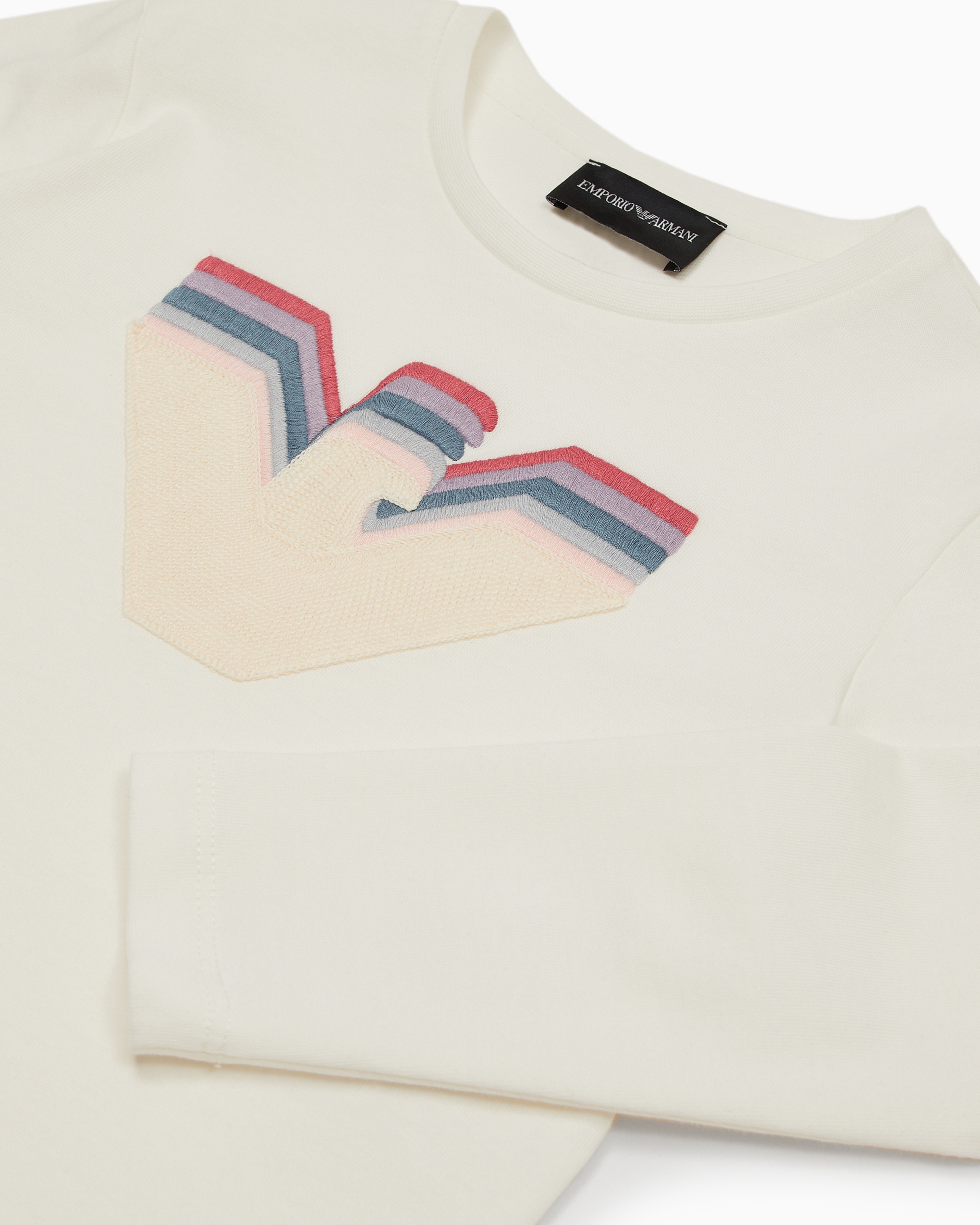 Shop Emporio Armani Asv Jersey Jumper With Oversized Multicoloured Gradient Eagle In Blanc