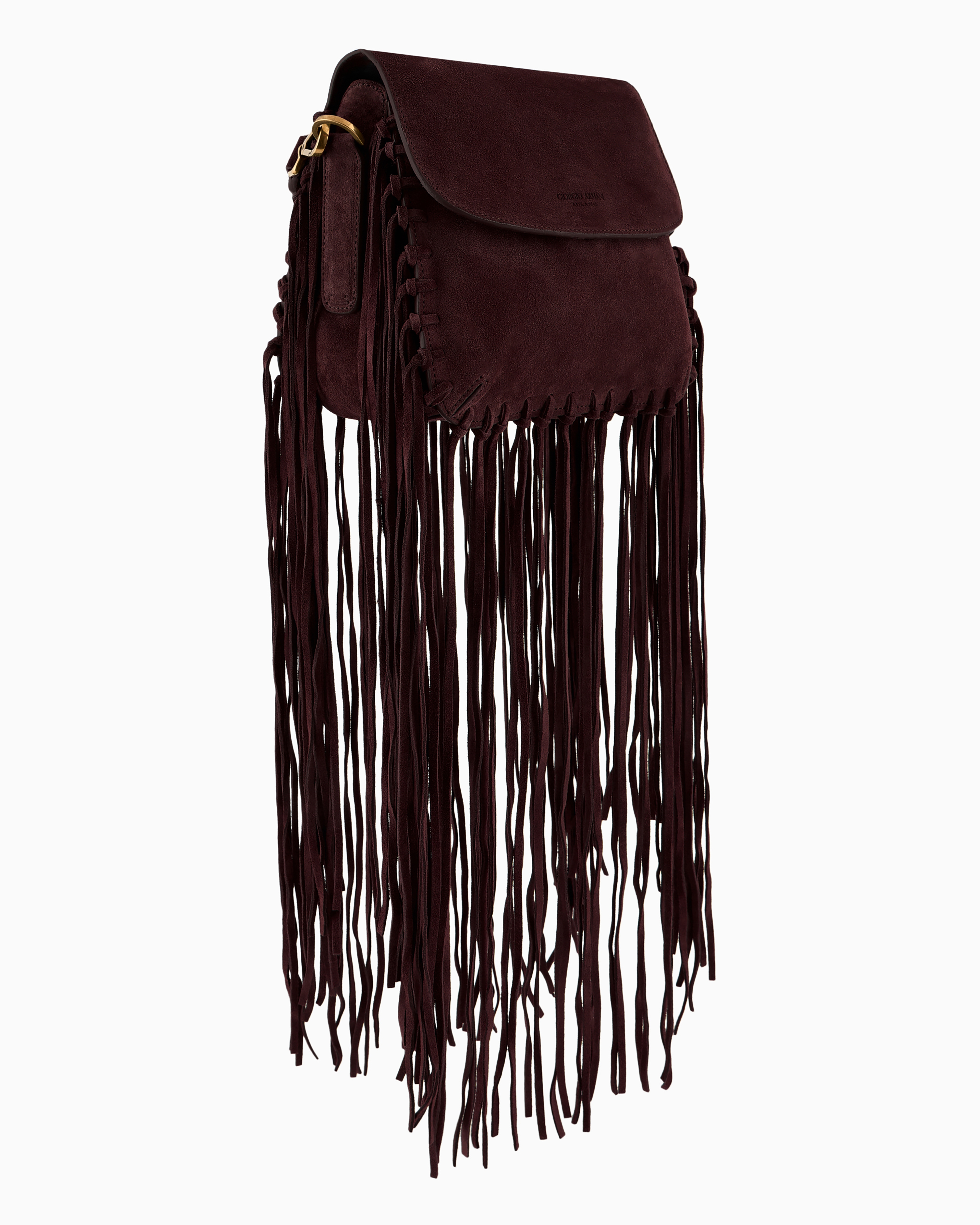Giorgio Armani Official Store La Prima Fringed Suede Bag In Bordeaux