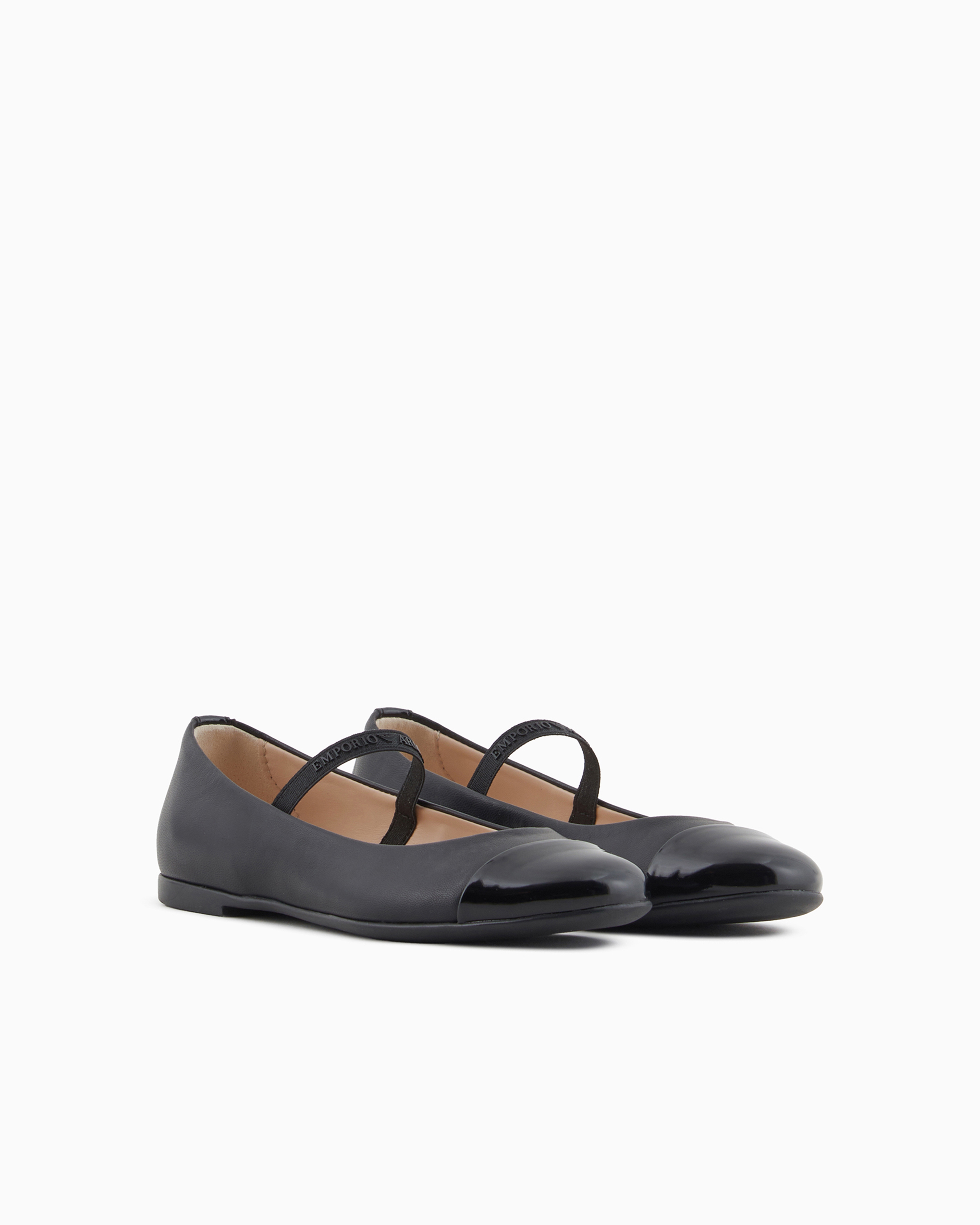 Shop Emporio Armani Nappa-leather Ballerinas With Patent Leather Toe In Black