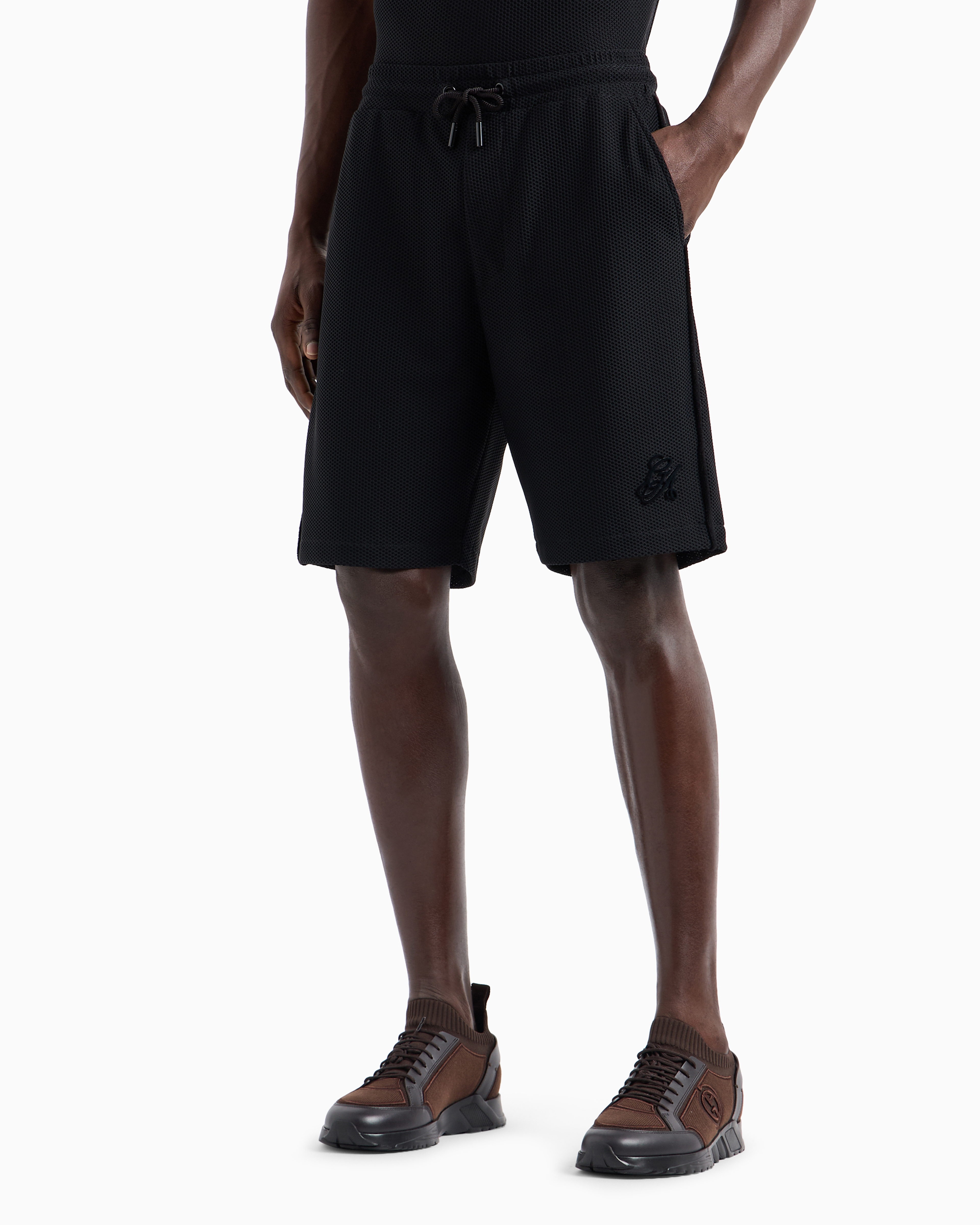 Shop Giorgio Armani Bermuda Shorts In Technical Waffle Fabric In Noir