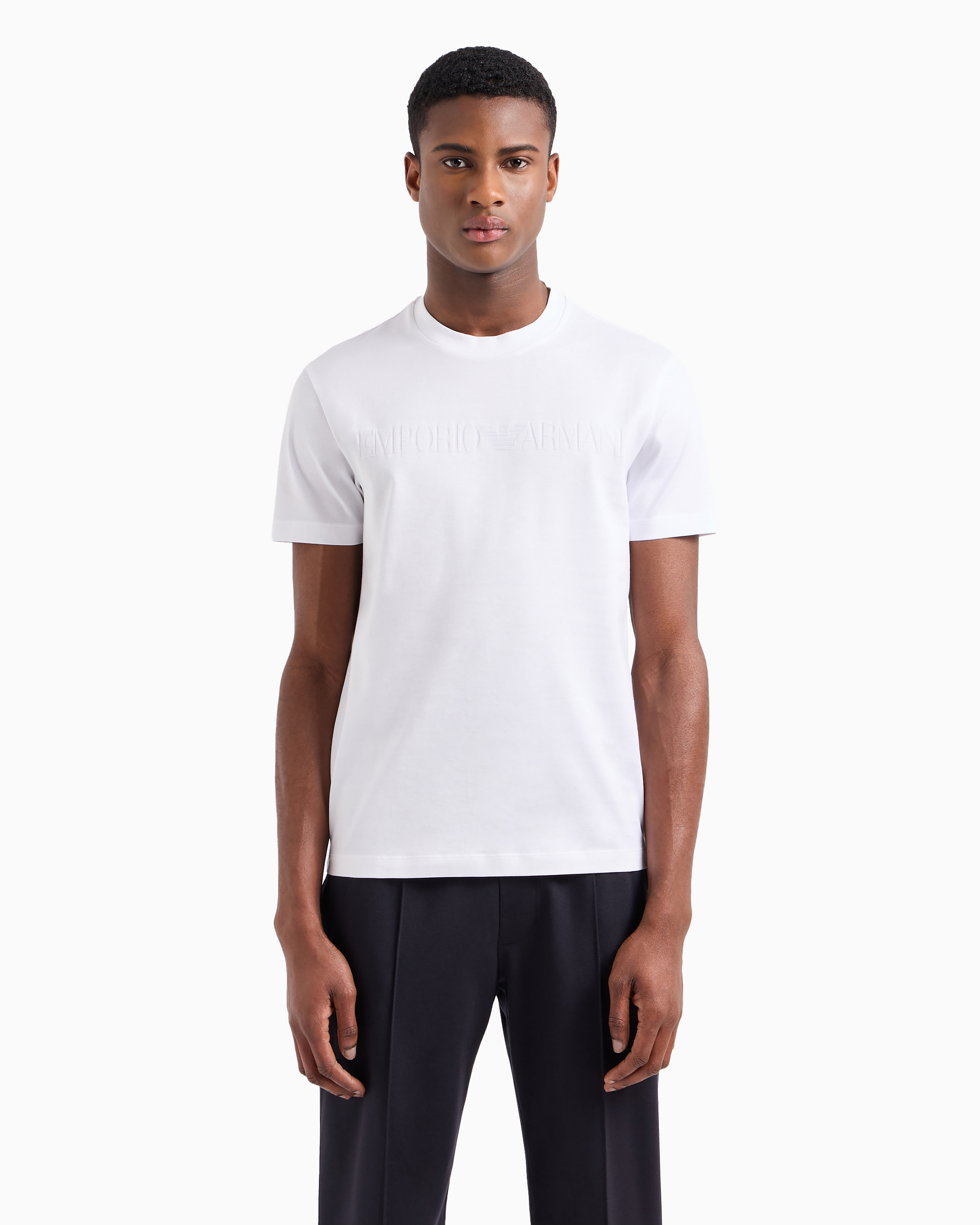 Emporio Armani White Logo Embroidery T-shirt In White