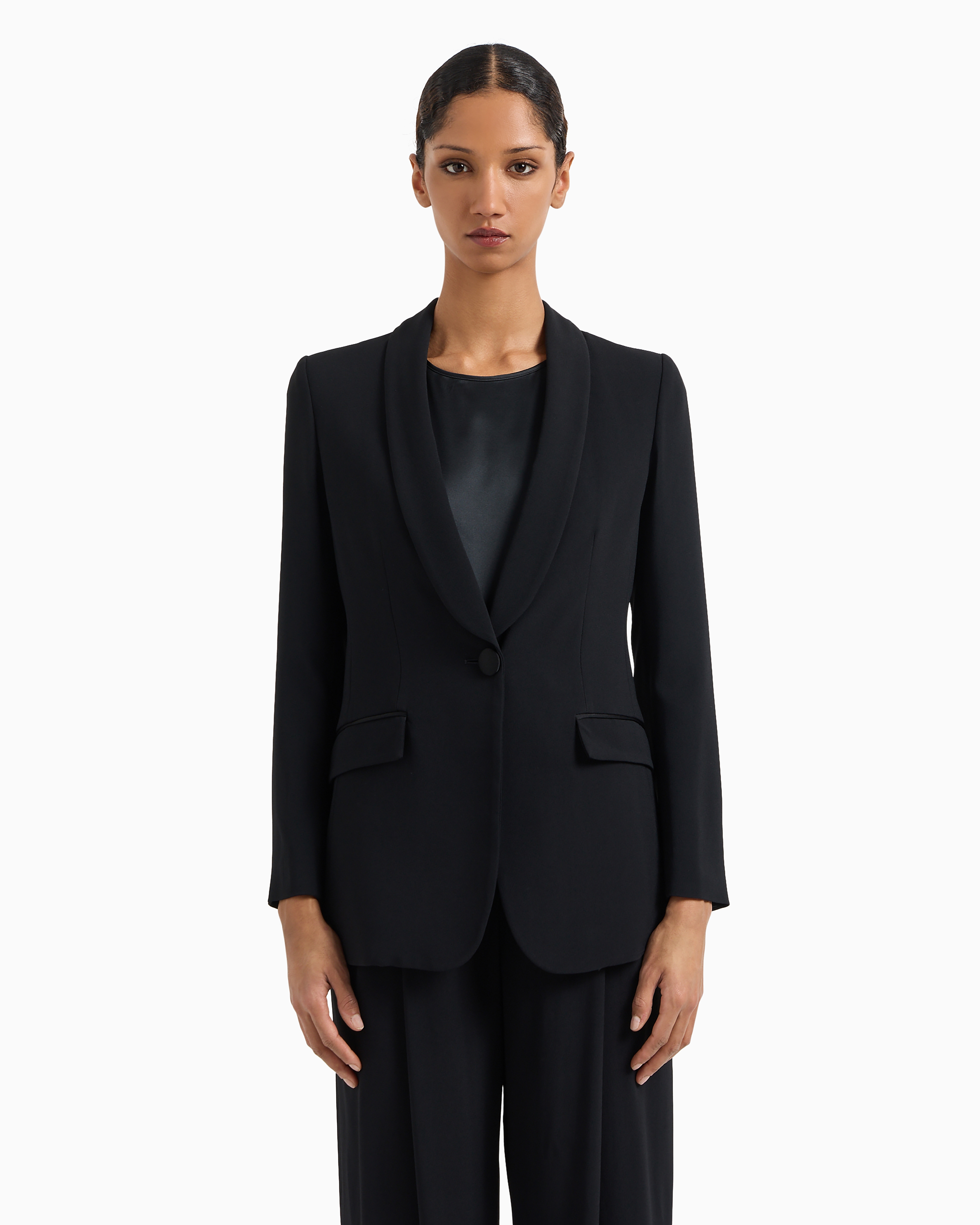 Shop Emporio Armani Envers-satin, Shawl-collar Jacket In Black