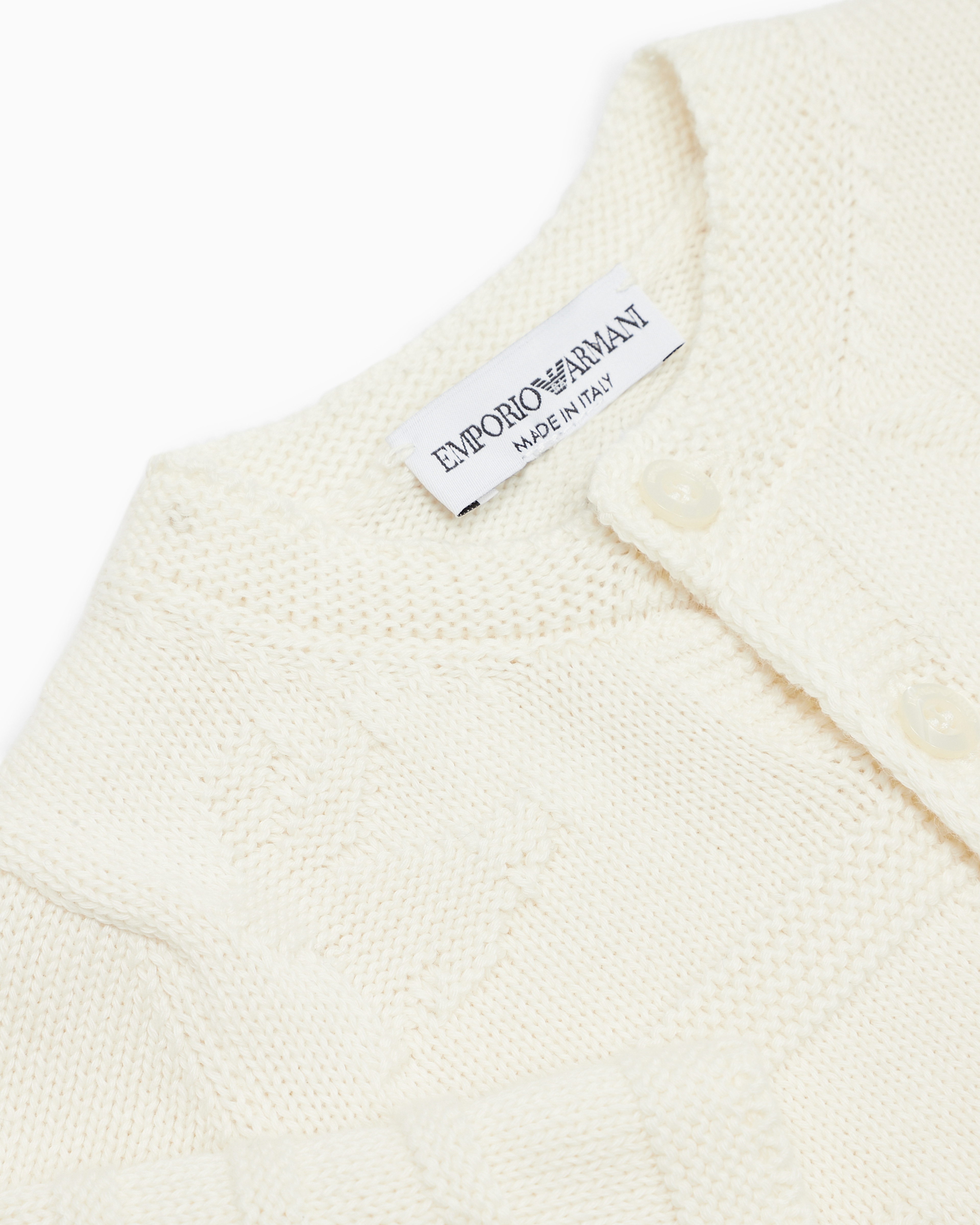 Shop Emporio Armani Knit Cardigan With Tendresse And Logo Intarsia In White