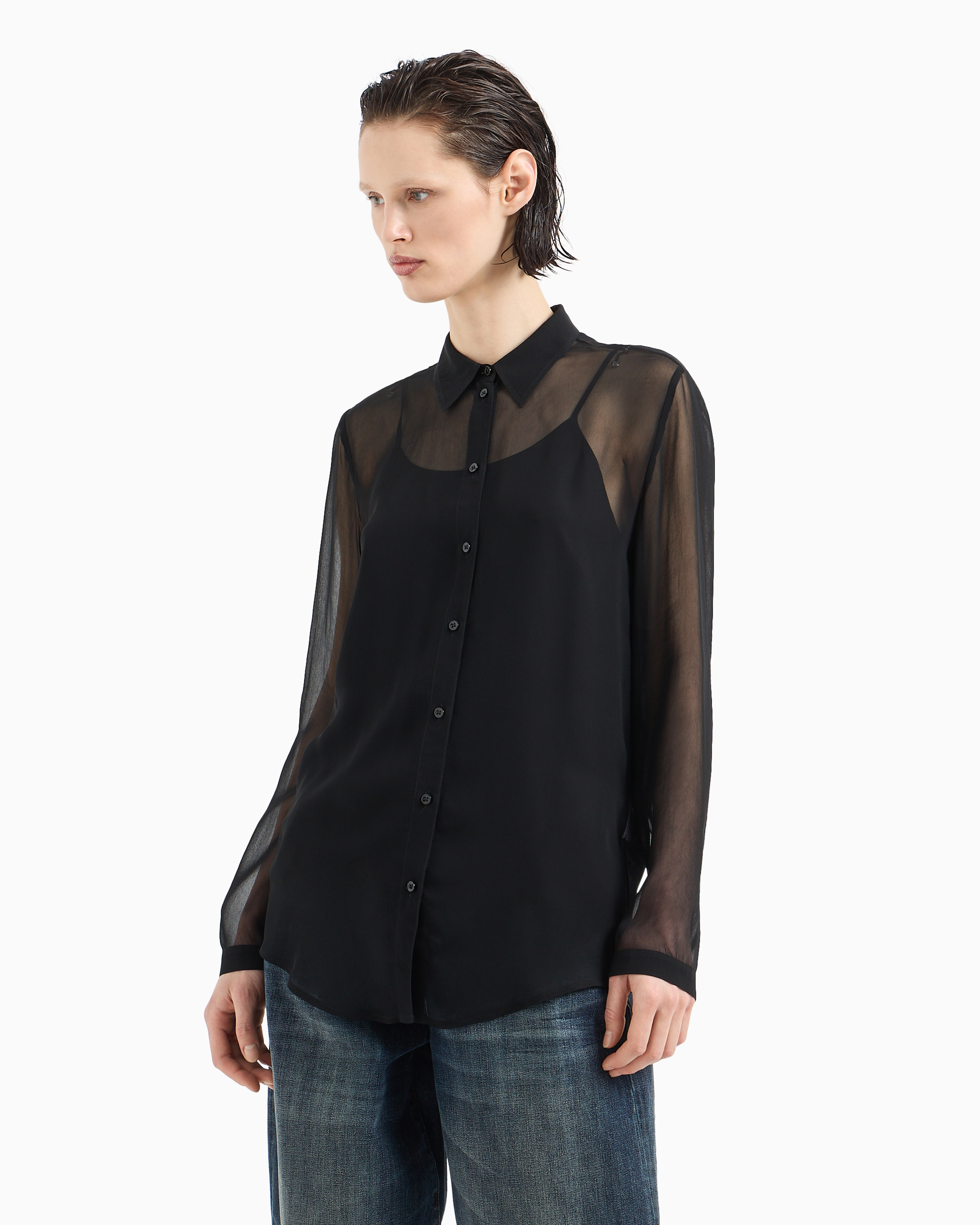 Shop Armani Exchange Asv Chiffon Shirt In Noir