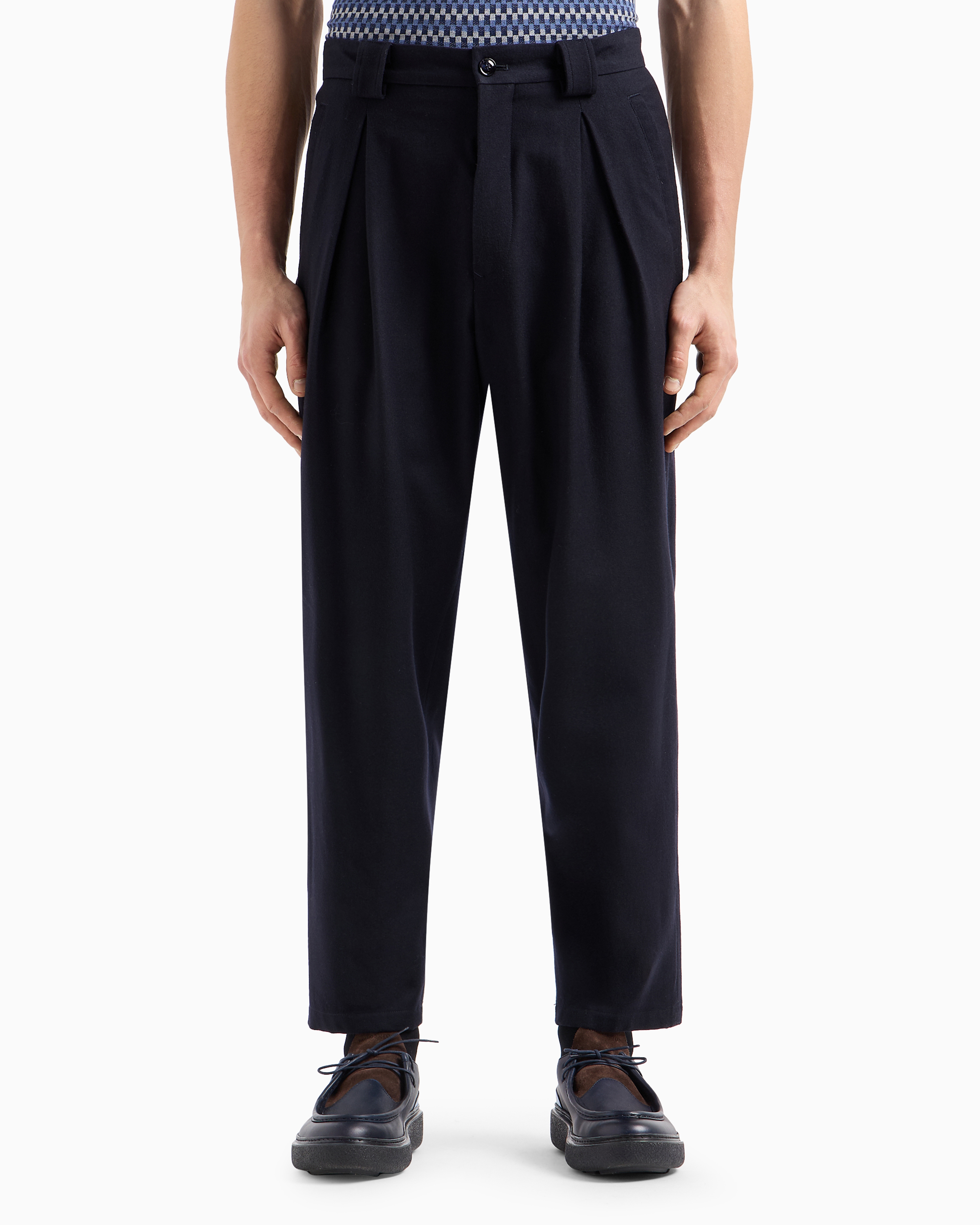 パンツ giogio armani wool wide slacks spa navy Wide-leg silk trousers | Giorgio Armani