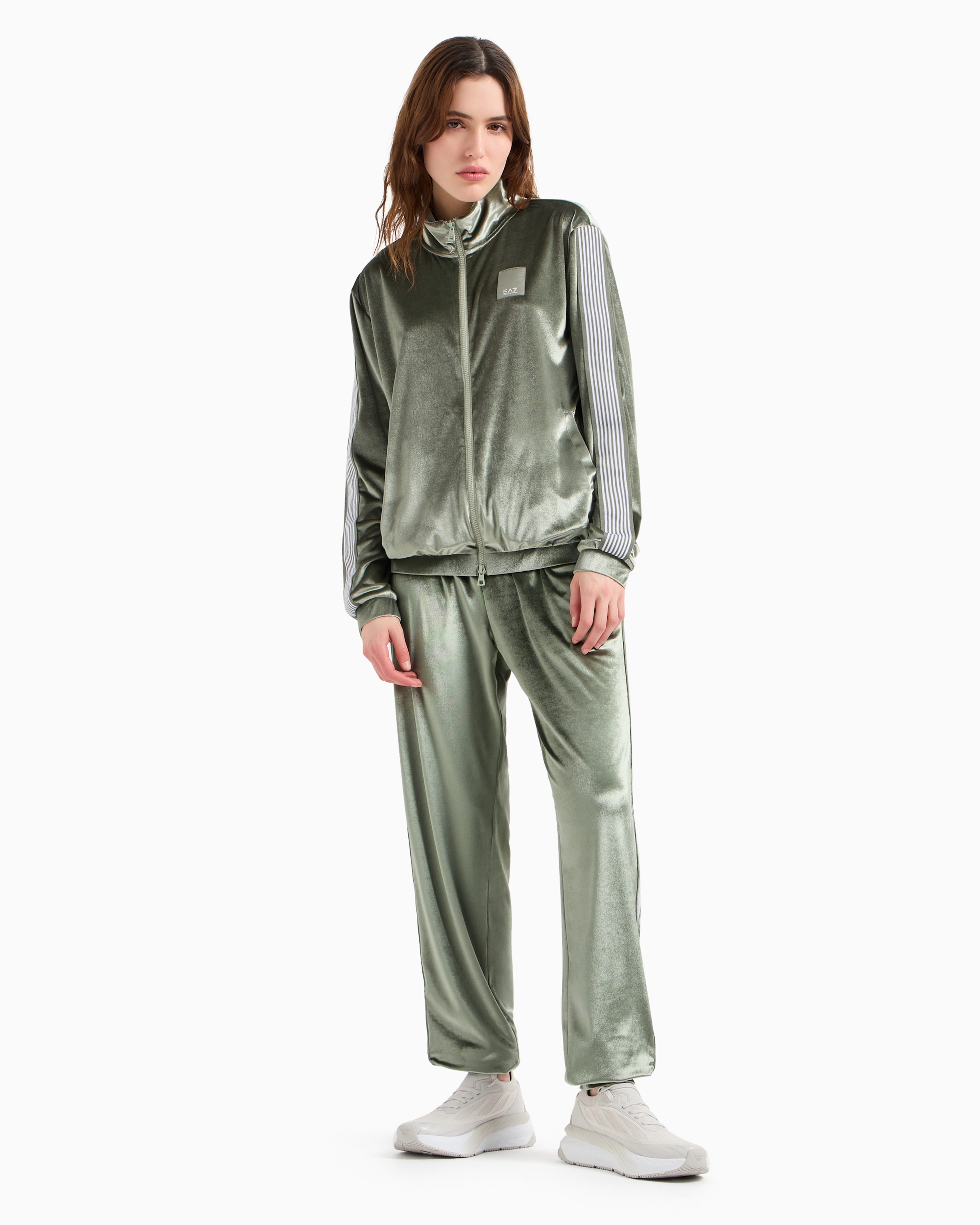 Shop Ea7 Athletic Velour Technical-fabric Tracksuit In Green