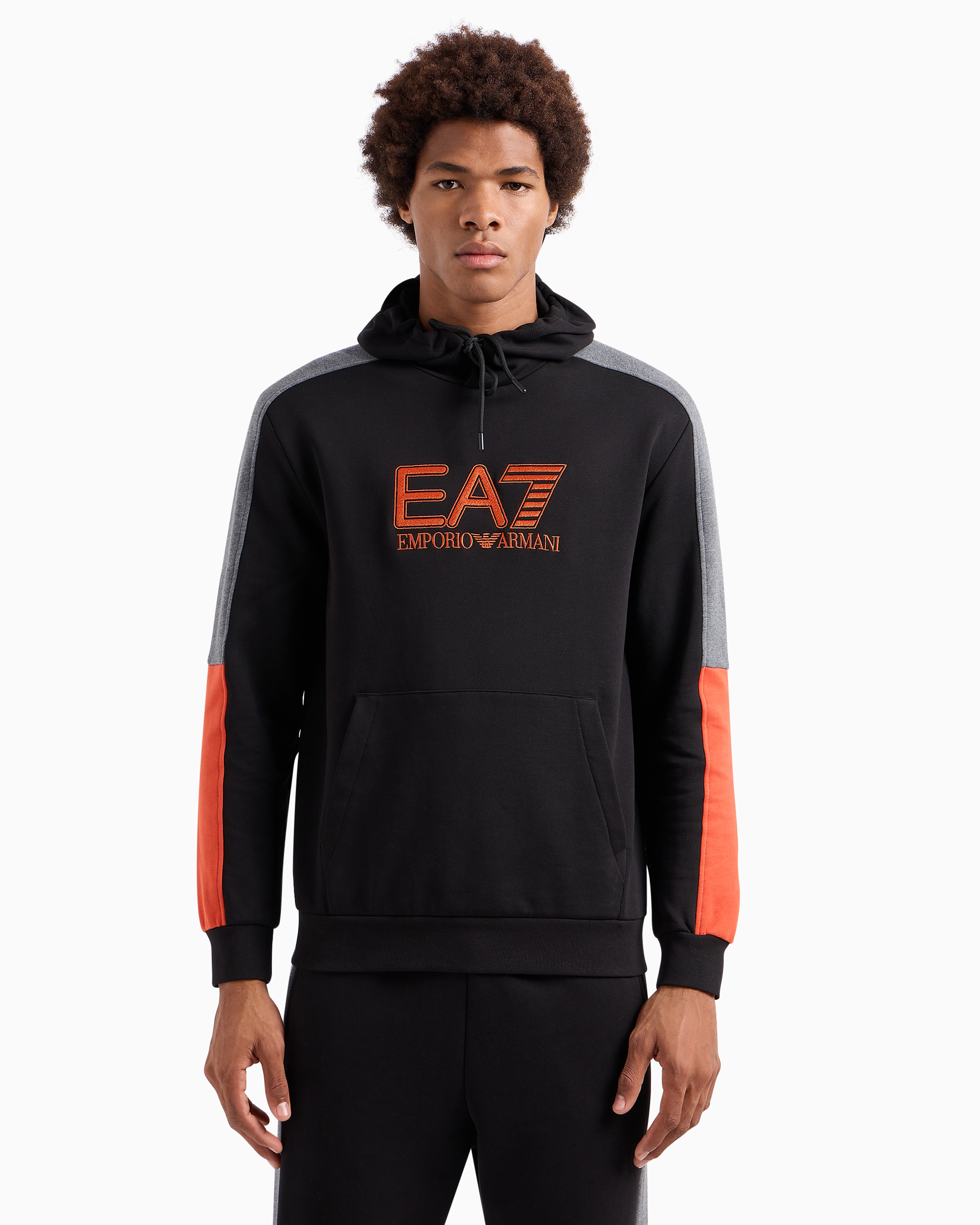 Ea7 Visibility Cotton-blend Hooded Sweatshirt In Black