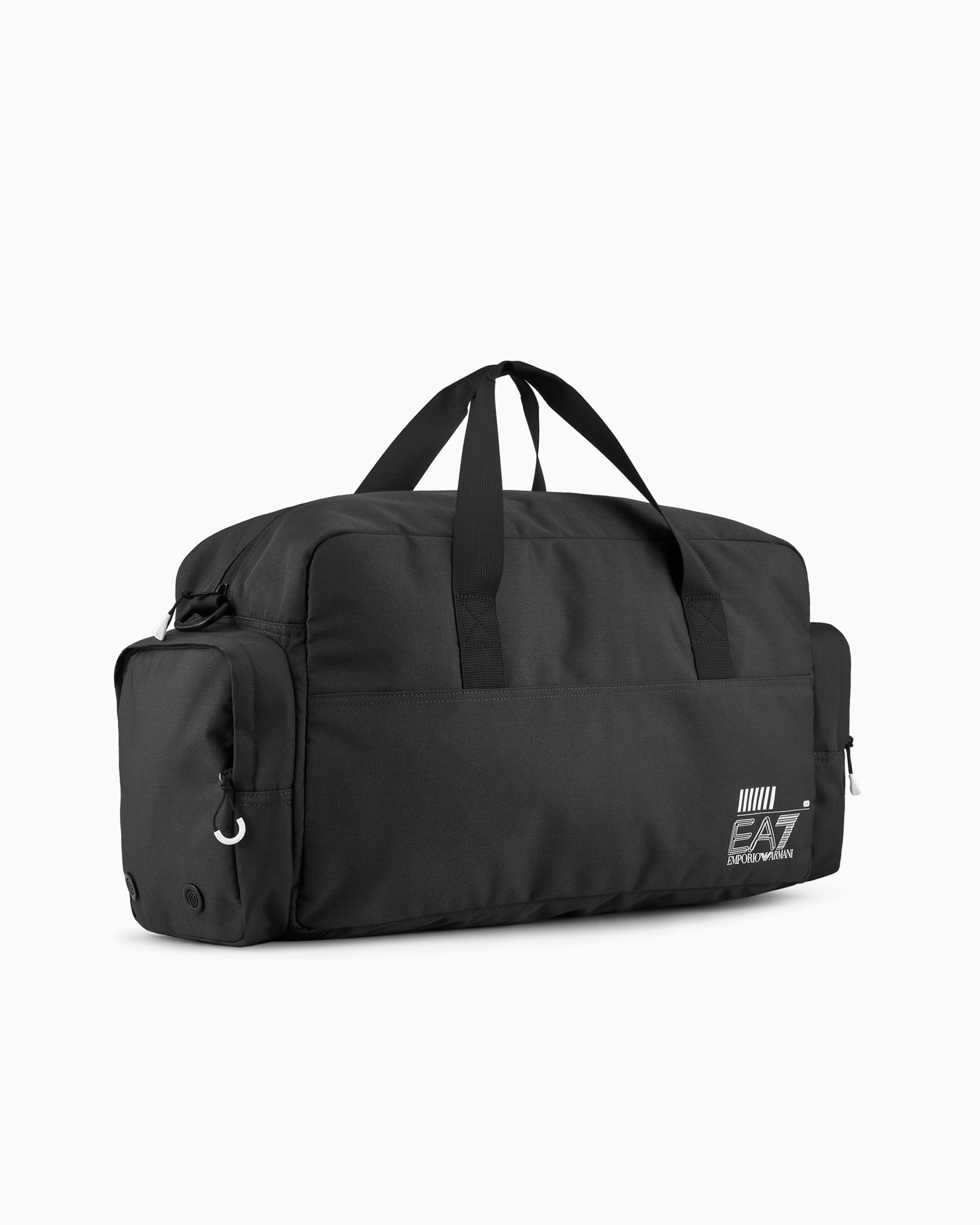 Emporio Armani Train Core Recycled Fabric Duffel Bag In Deep Black